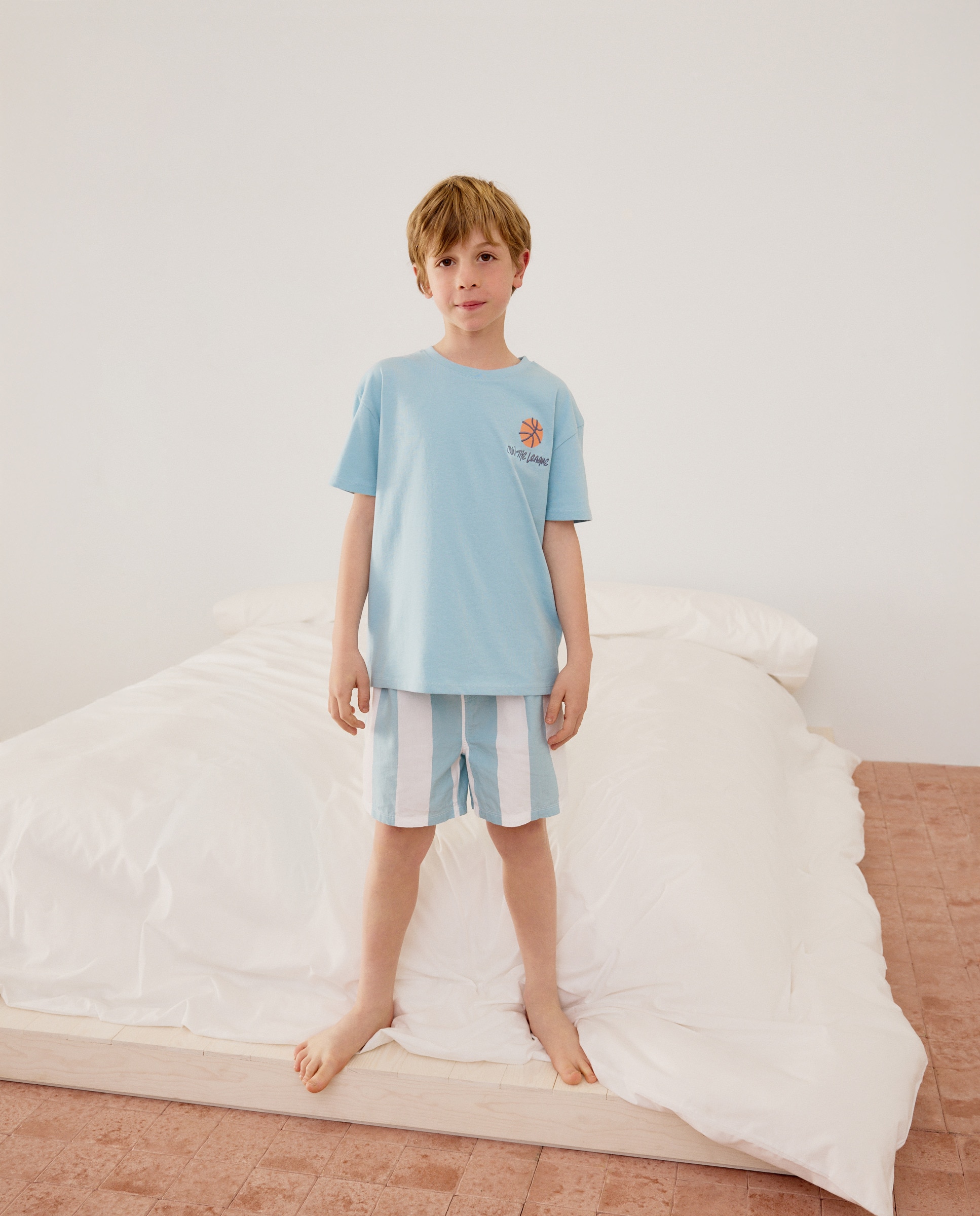 Pijama Curto Misto com Estampado de Fantasia Azul-2