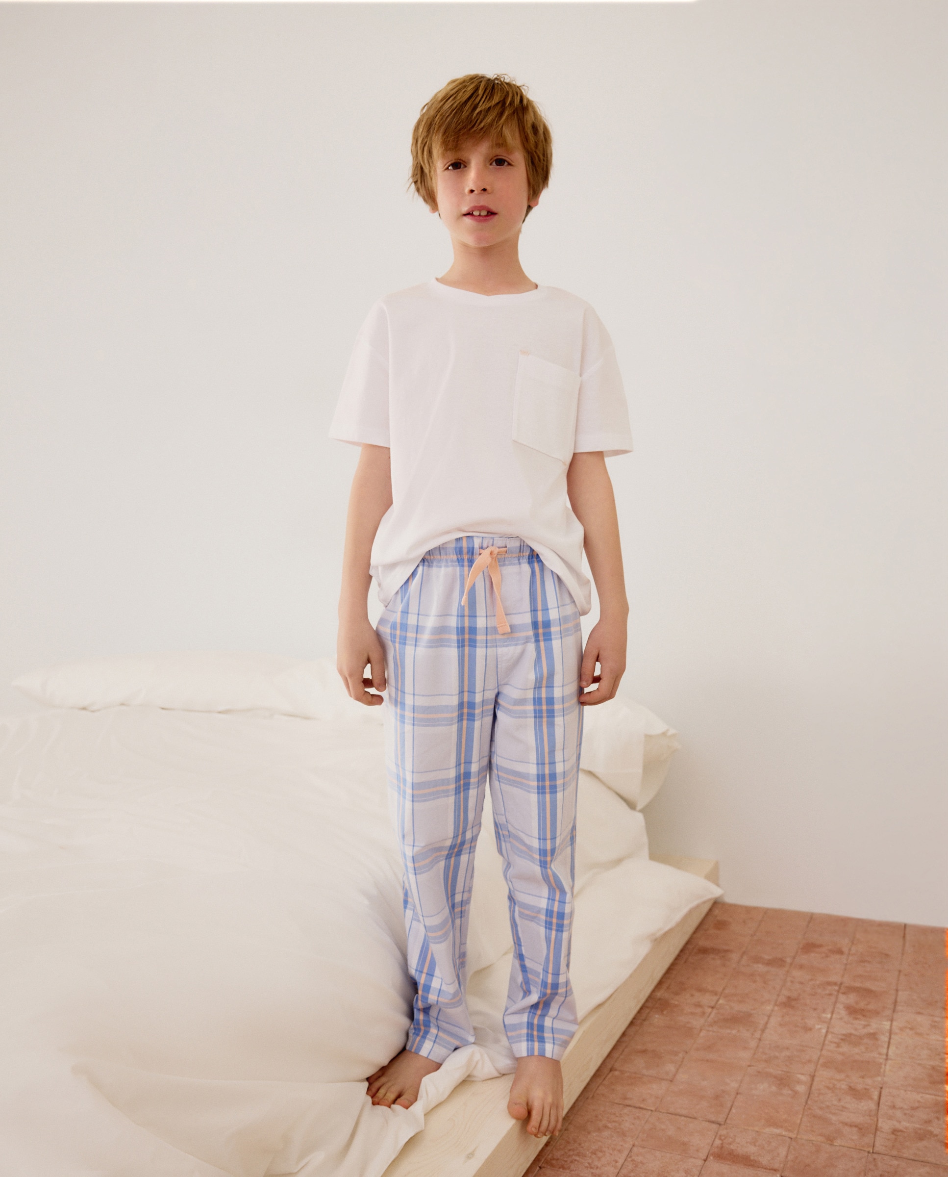 Calças de Pijama aos Quadrados Cotton Juice Azul-4
