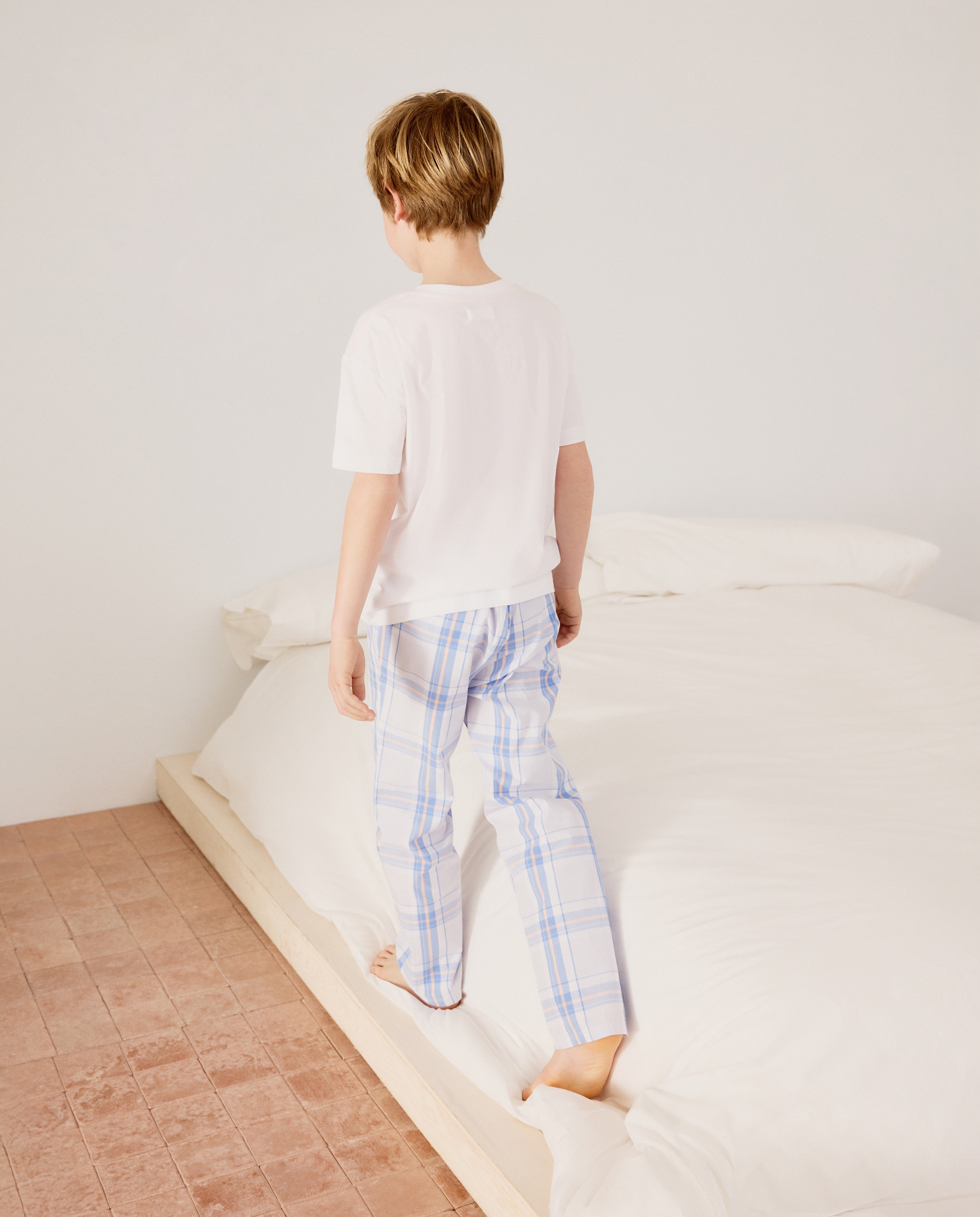 Calças de Pijama aos Quadrados Cotton Juice Azul-3