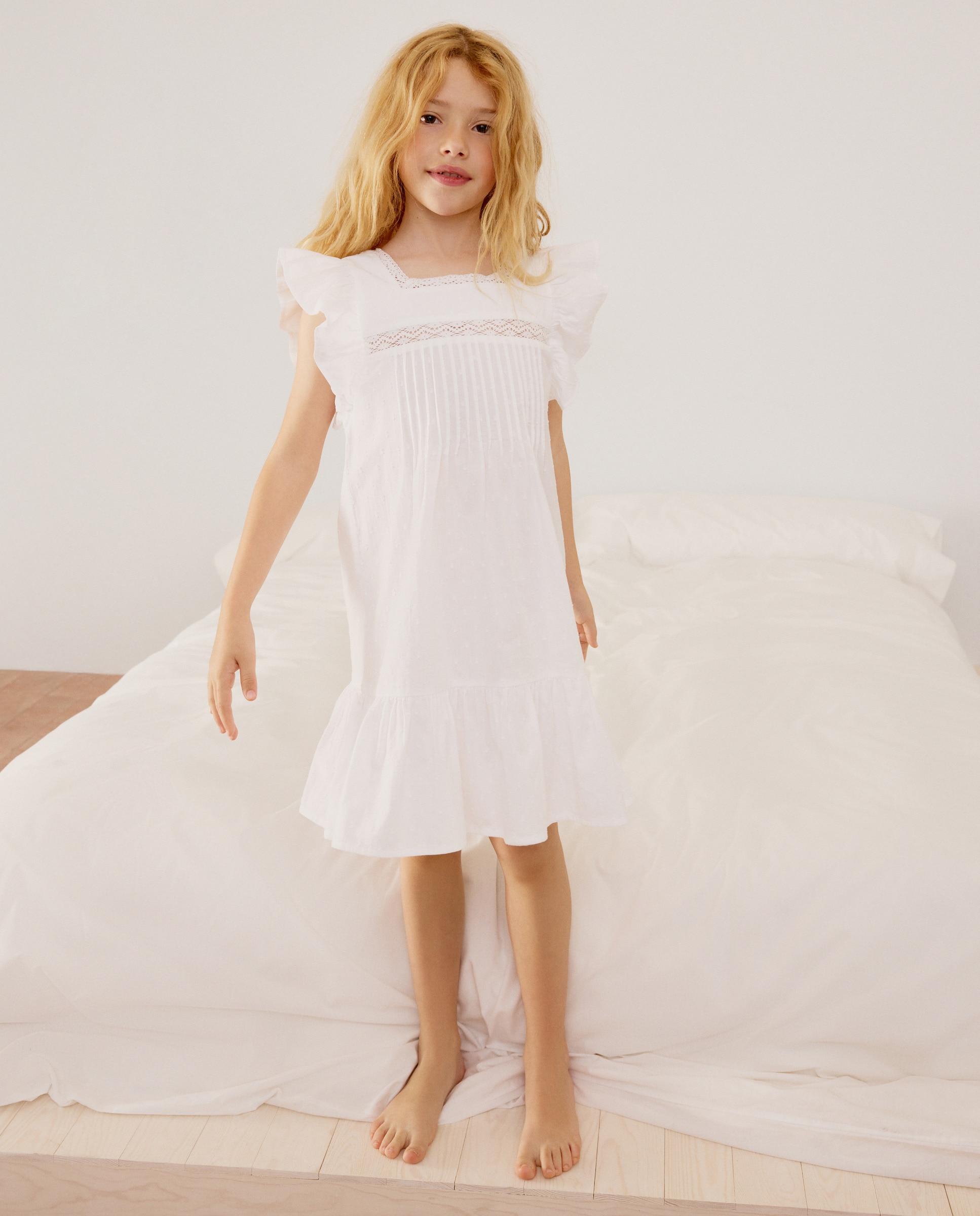 Camisa de Dormir Plana de Plumetti com Alças e Pregas Cotton Juice Branco-2