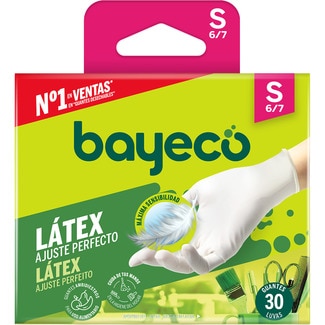 guantes de látex blancos Ajuste Perfecto talla S caja 30 unidades - Bayeco