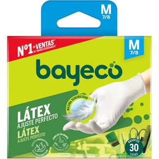 guante látex blanco ajuste perfecto talla M caja 30 unidades - Bayeco