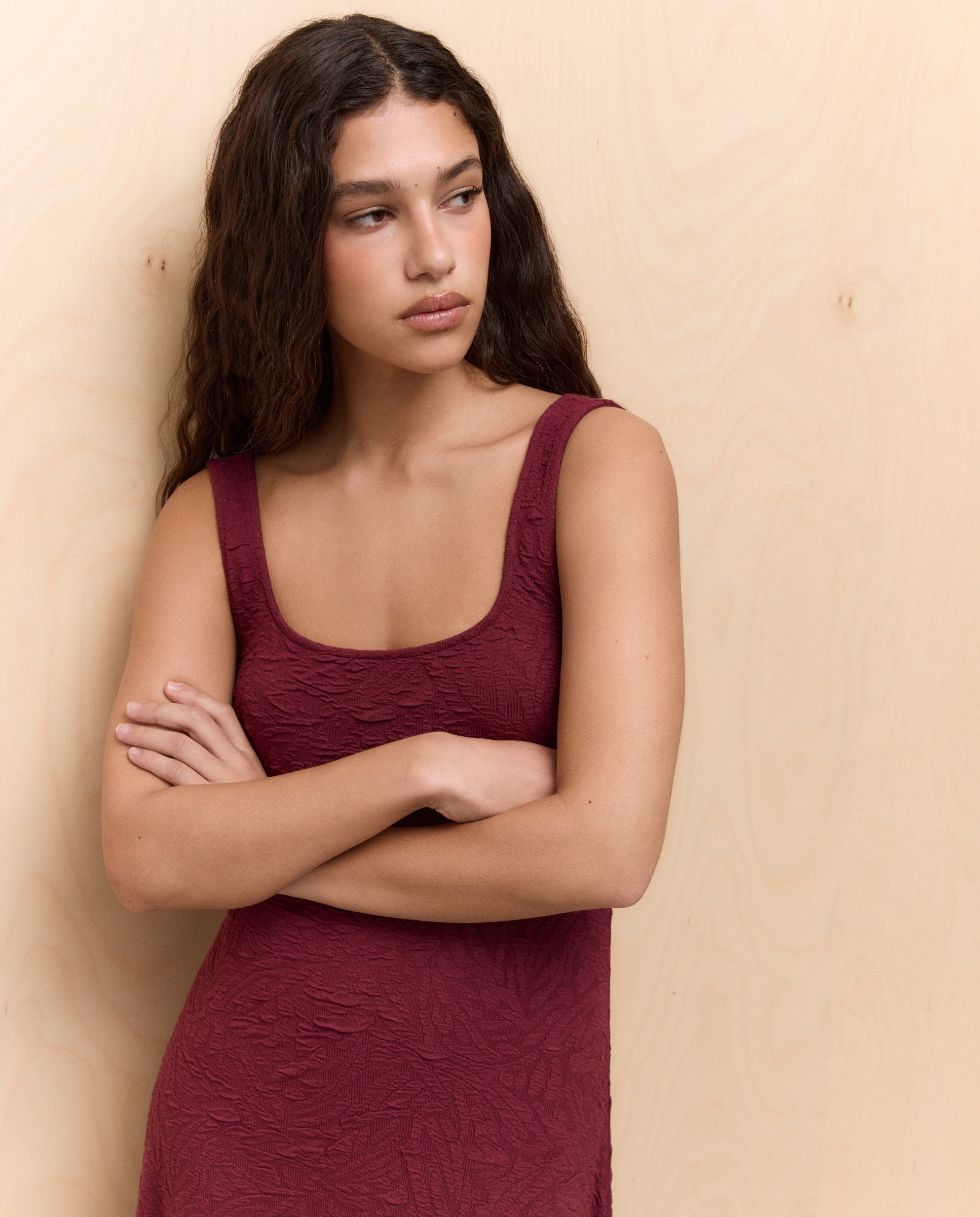 Vestido de Alças Midi Bordeaux-2