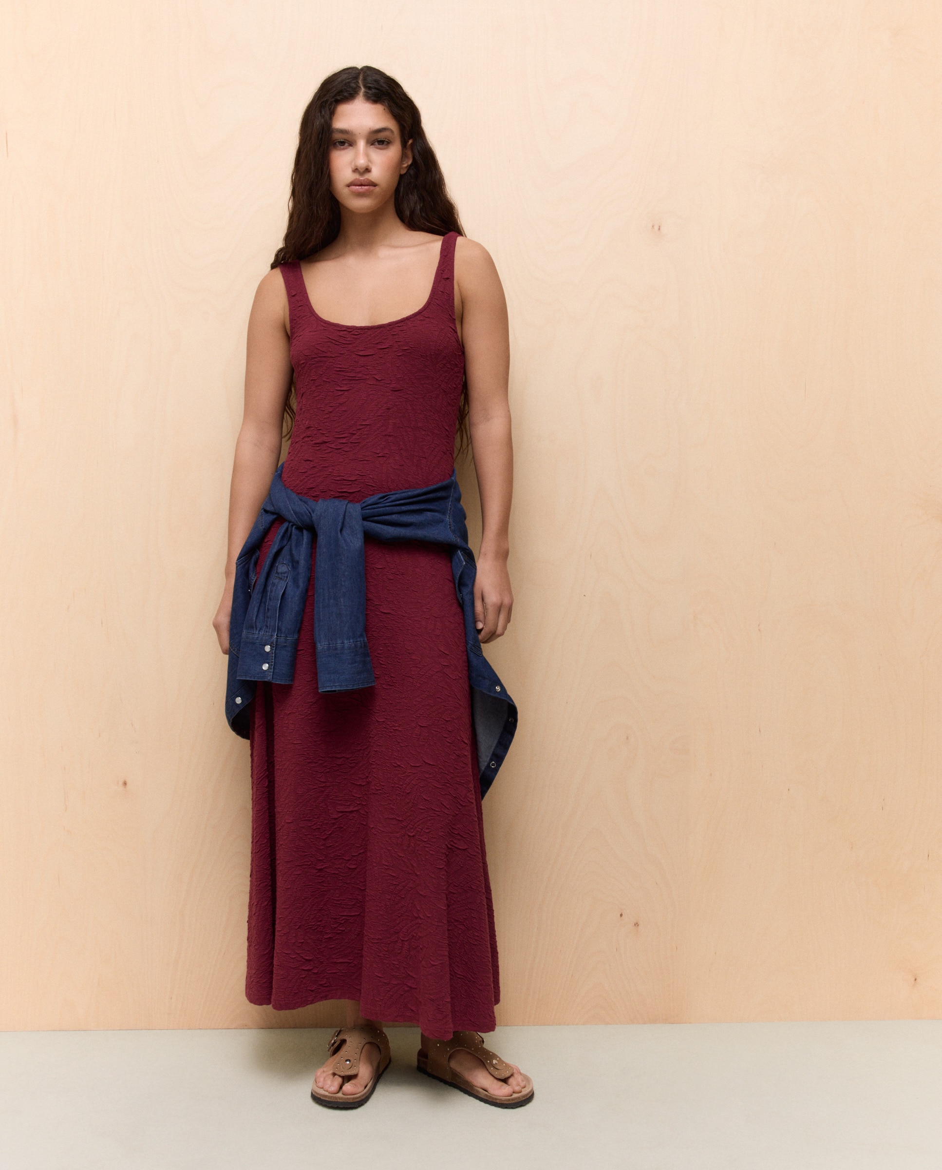 Vestido de Alças Midi Bordeaux-1