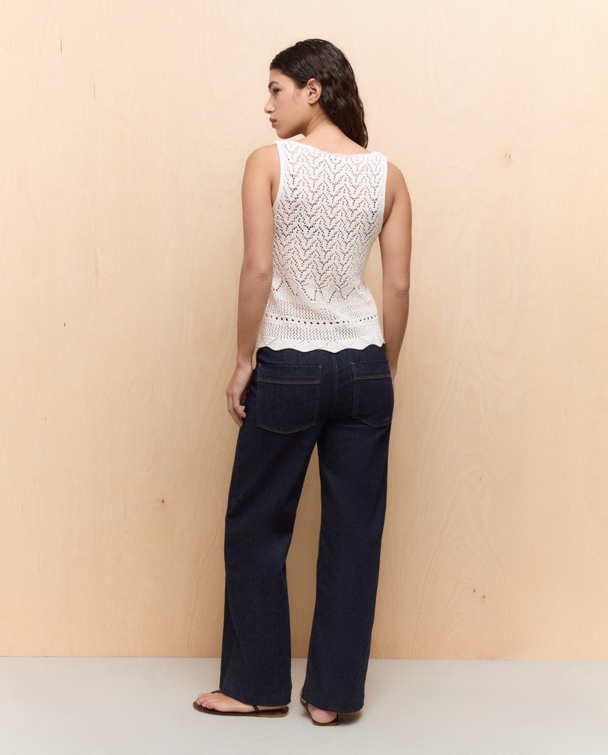 Top de Malha Tipo Crochet de Alças com Botões 120 Cru-3