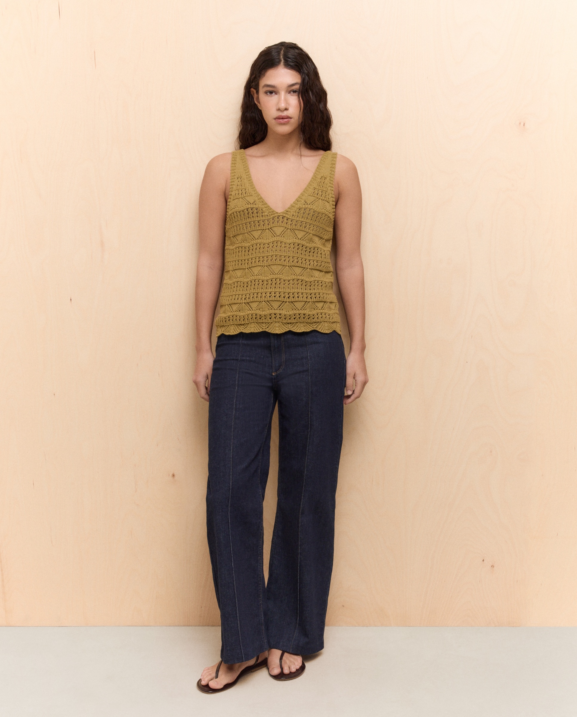 Top de Malha de Crochet com Rendilhado 560 Azeitona-1