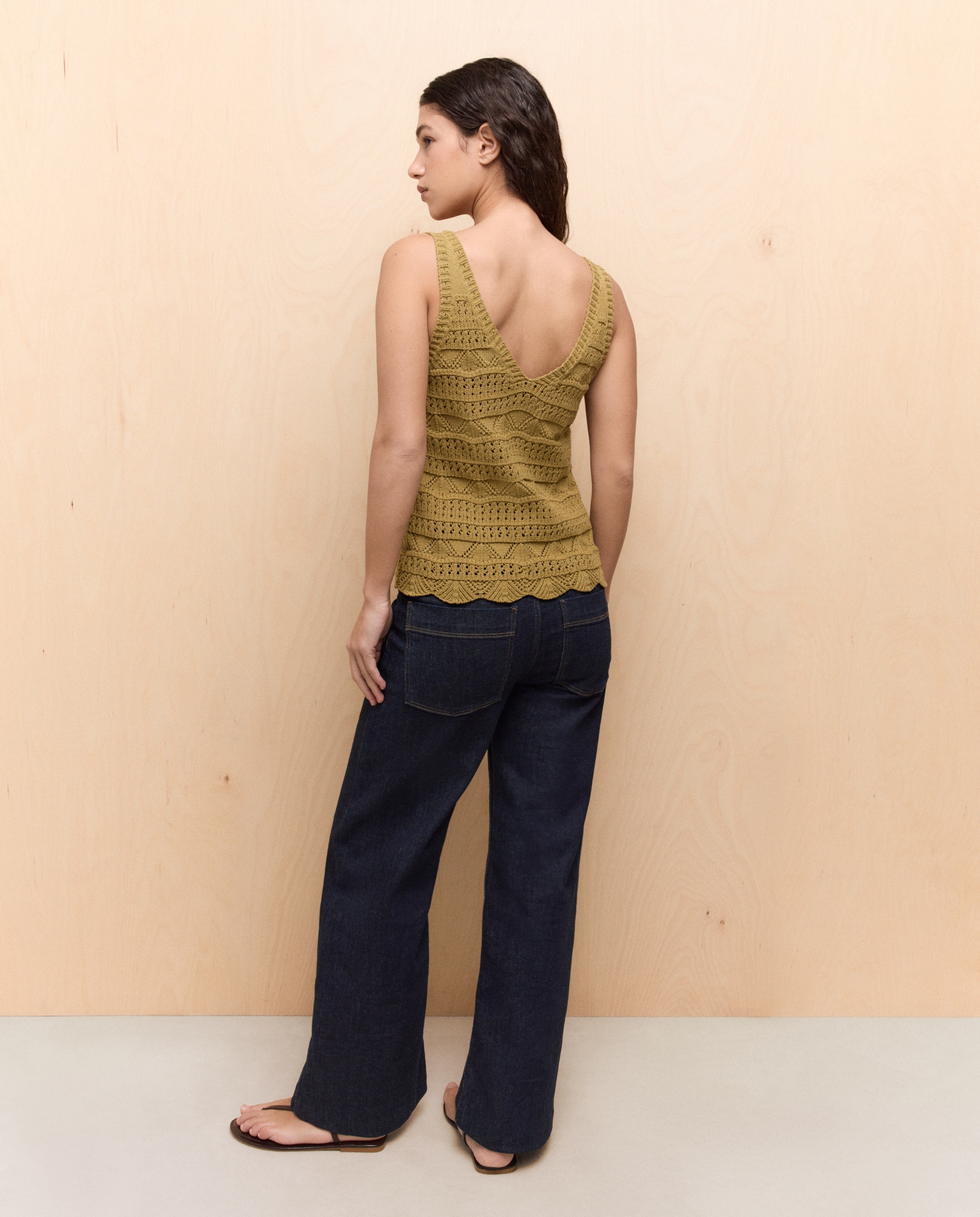 Top de Malha de Crochet com Rendilhado 560 Azeitona-4