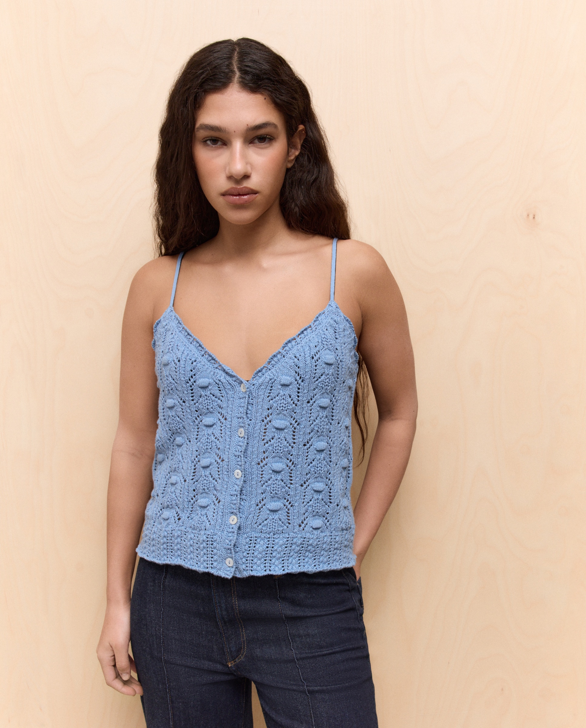 Top de Malha Tipo Crochet com Alças 490 Petróleo-2