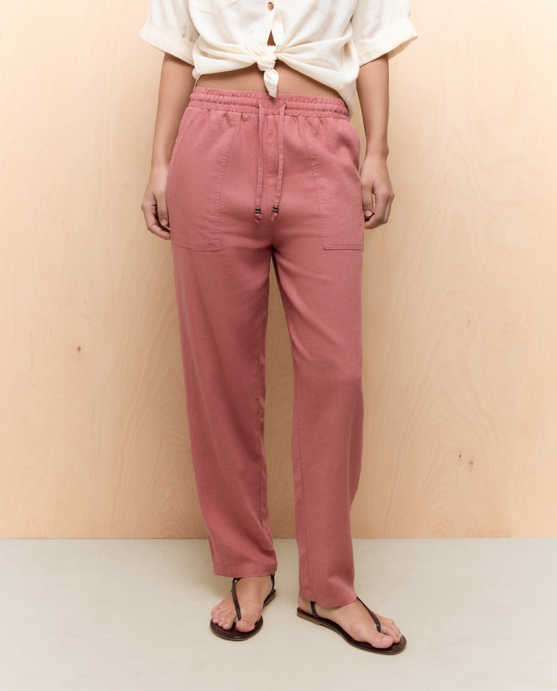 Joggers Fluidas com Linho 220 Rosa Pálido-2