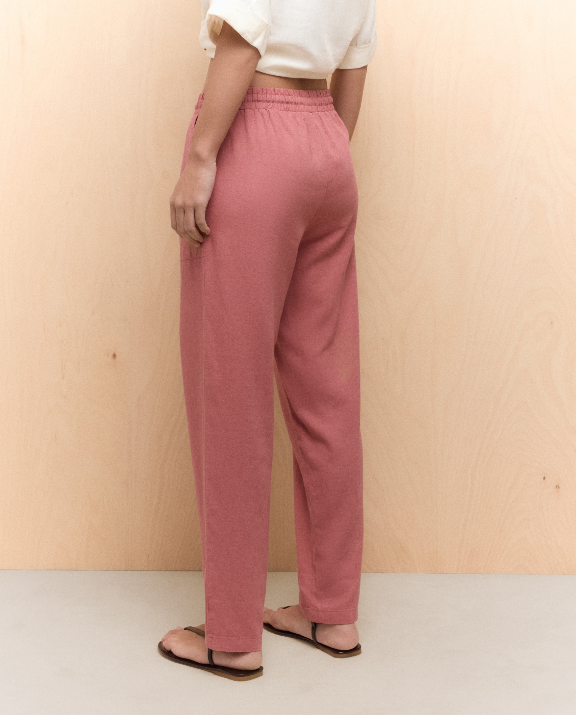 Joggers Fluidas com Linho 220 Rosa Pálido-3