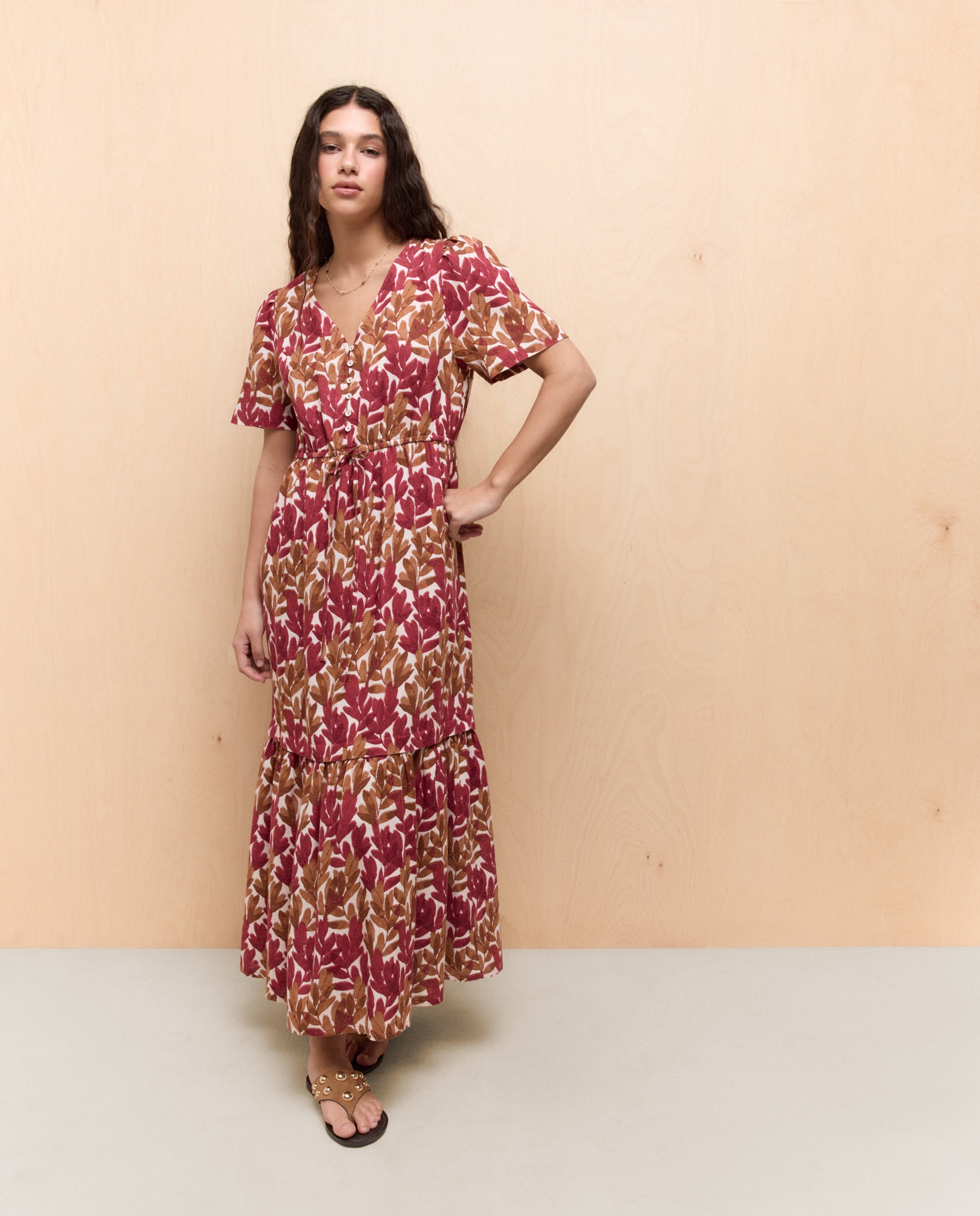 Vestido Midi com Cintura Ajustável com Cordão Vermelho-2