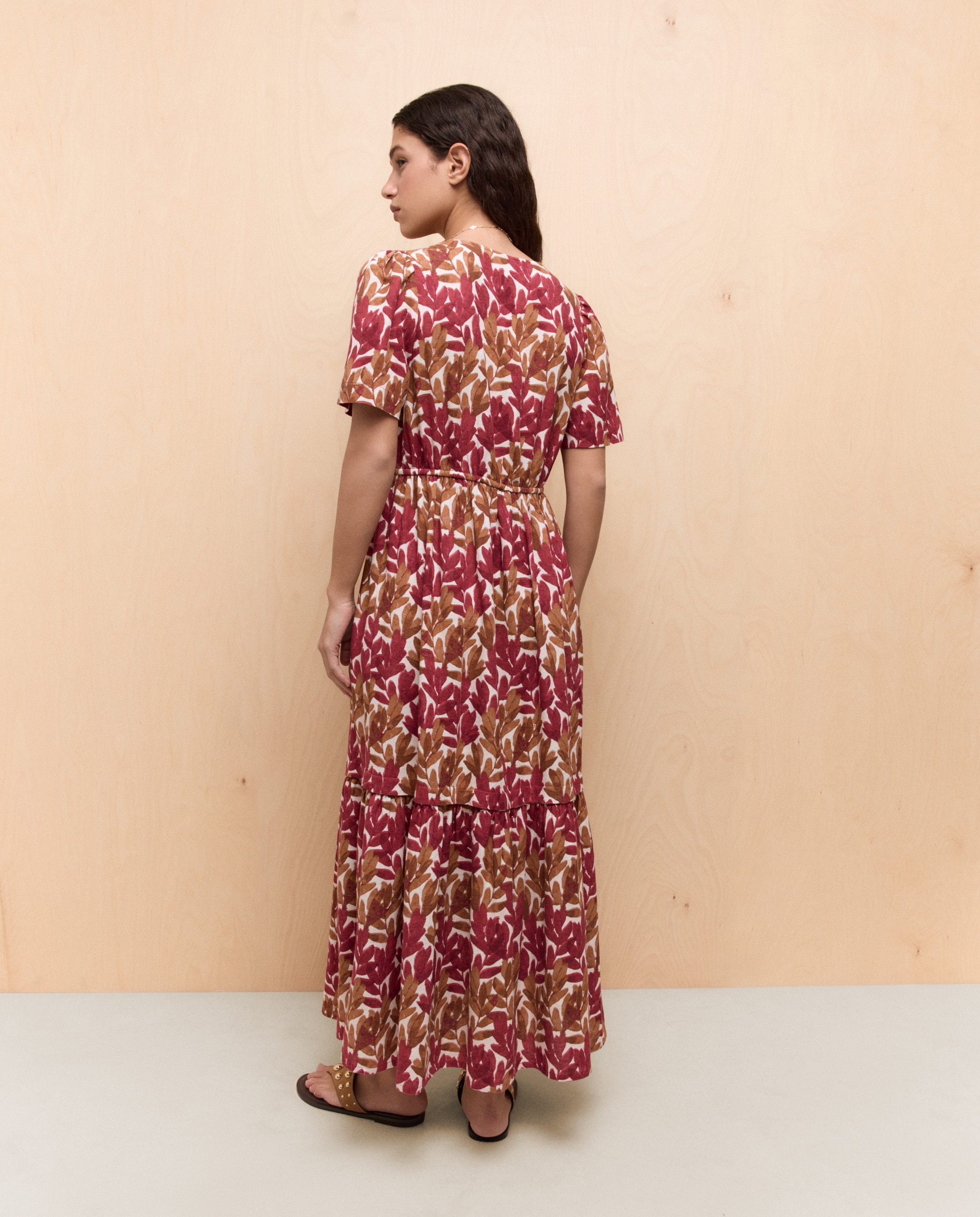 Vestido Midi com Cintura Ajustável com Cordão Vermelho-3