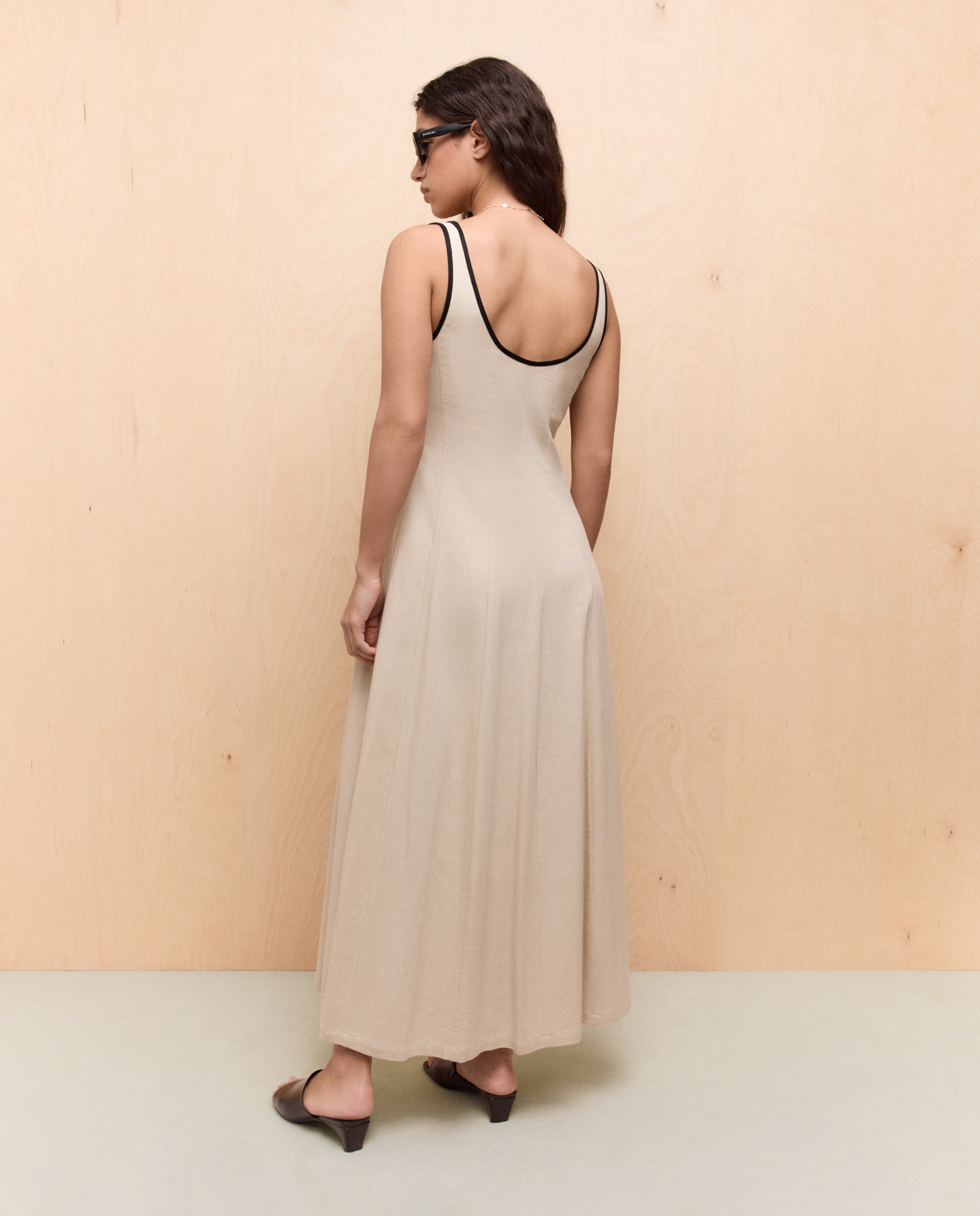 Vestido Midi com Vivos em Contraste Vison Claro-3