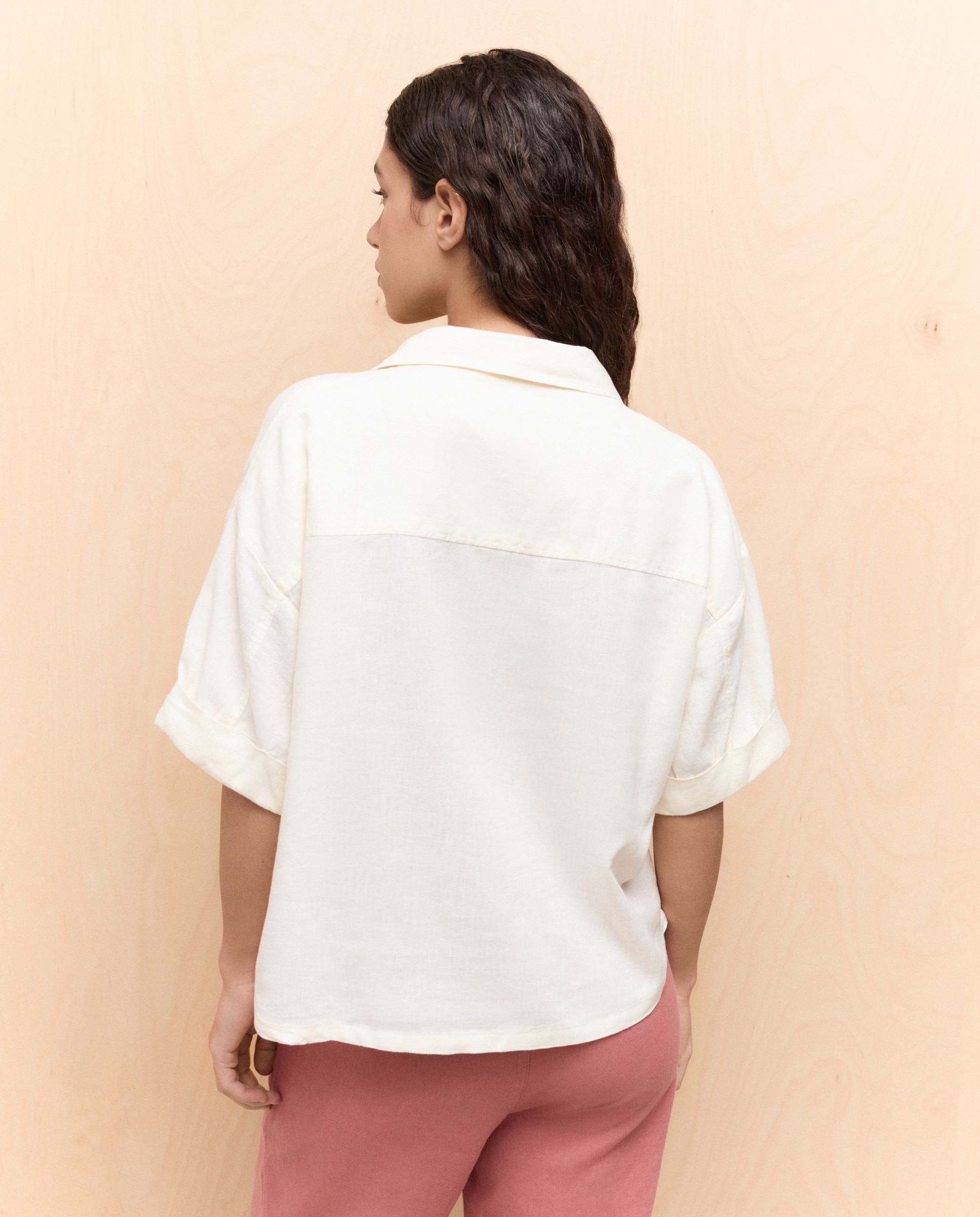 Camisa de Manga Curta com Linho 120 Cru-4