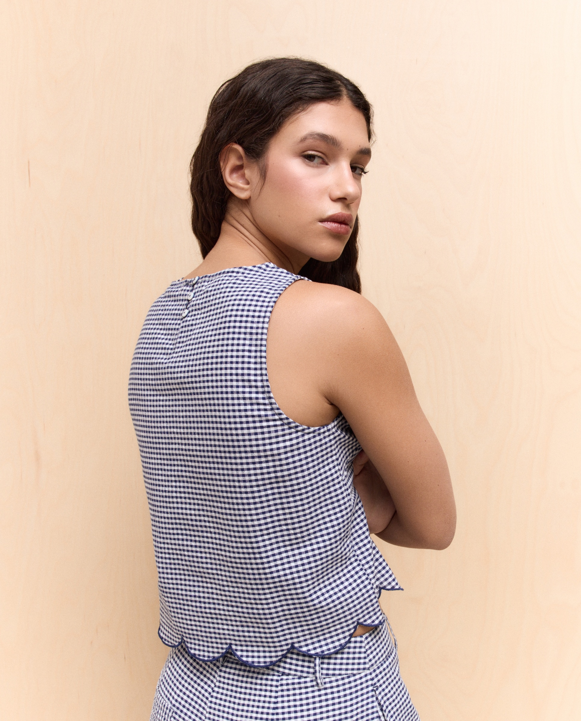 Top com Parte Inferior Bordada e Decote Redondo Azul-marinho-3