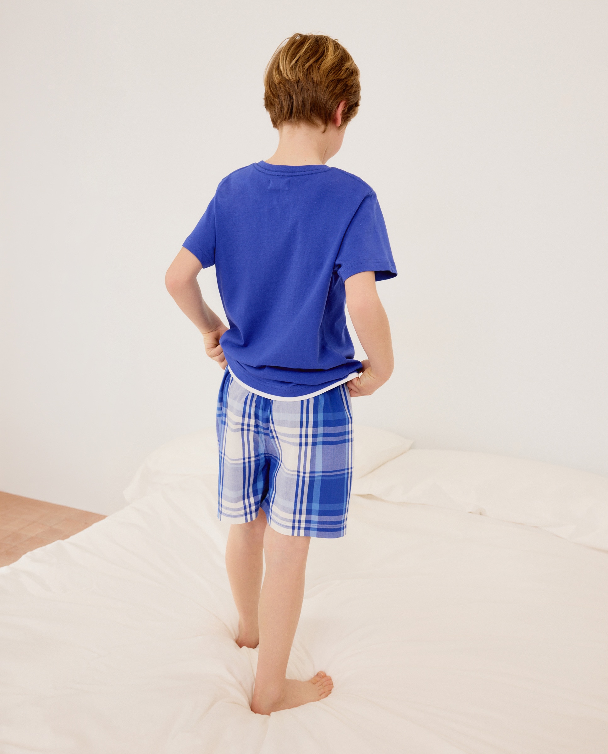 Calções de Pijama aos Quadrados Cotton Juice Azul-3