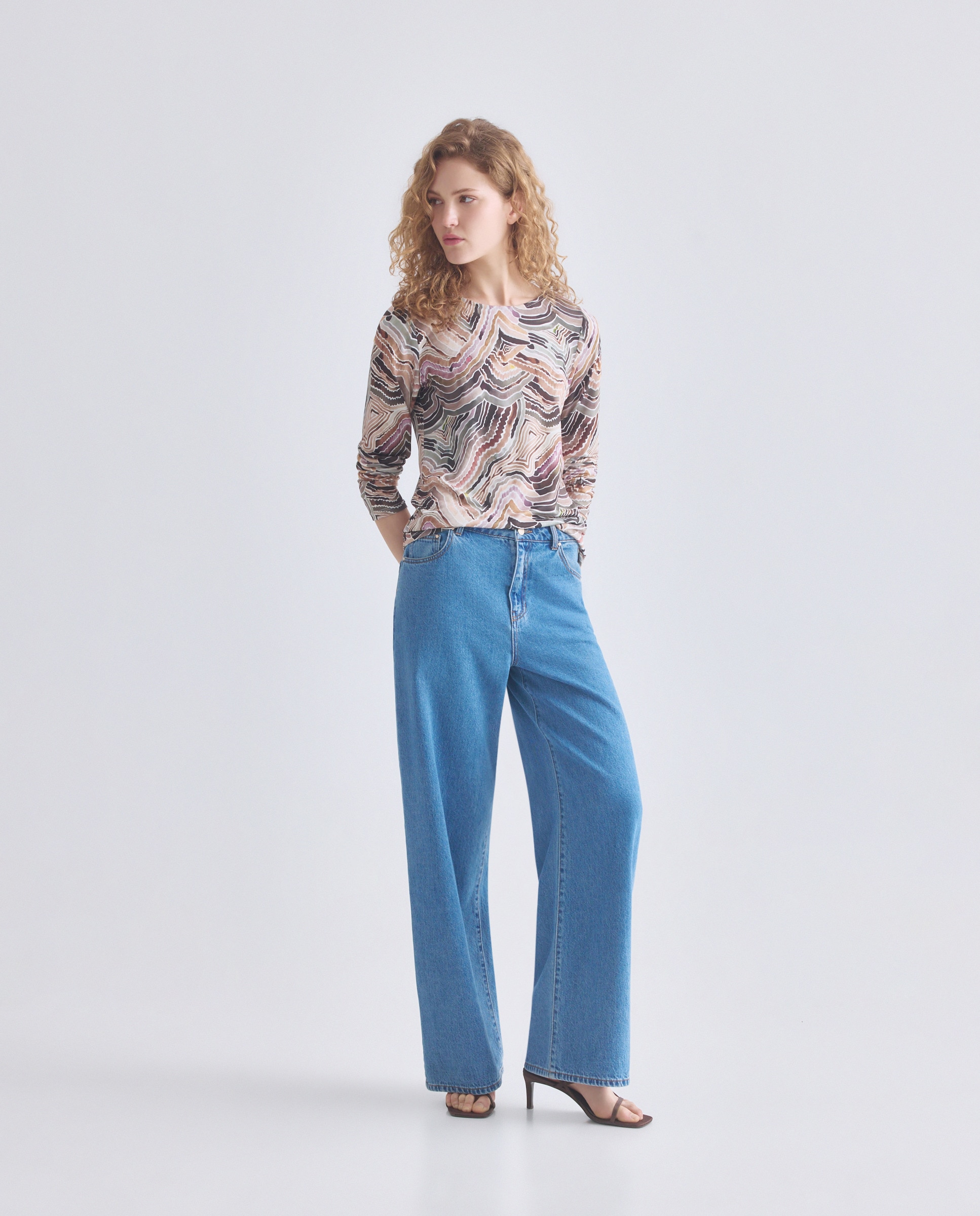 Camisola estampada de mulher com manga comprida Verde-2