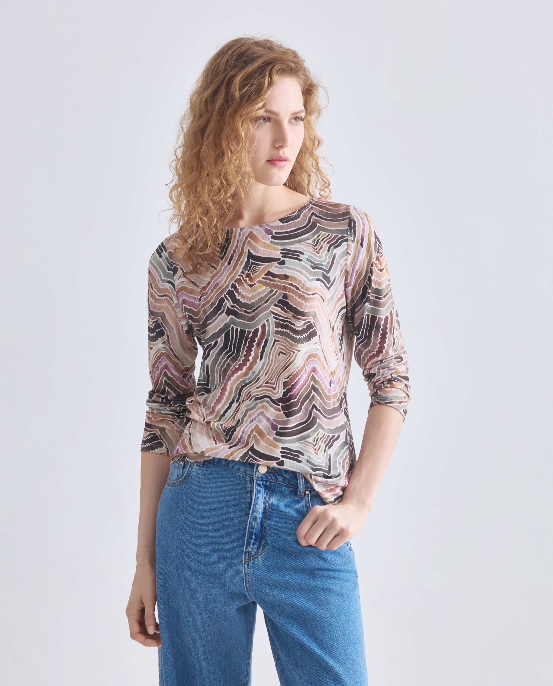 Imagem 0 de Camisola estampada de mulher com manga comprida