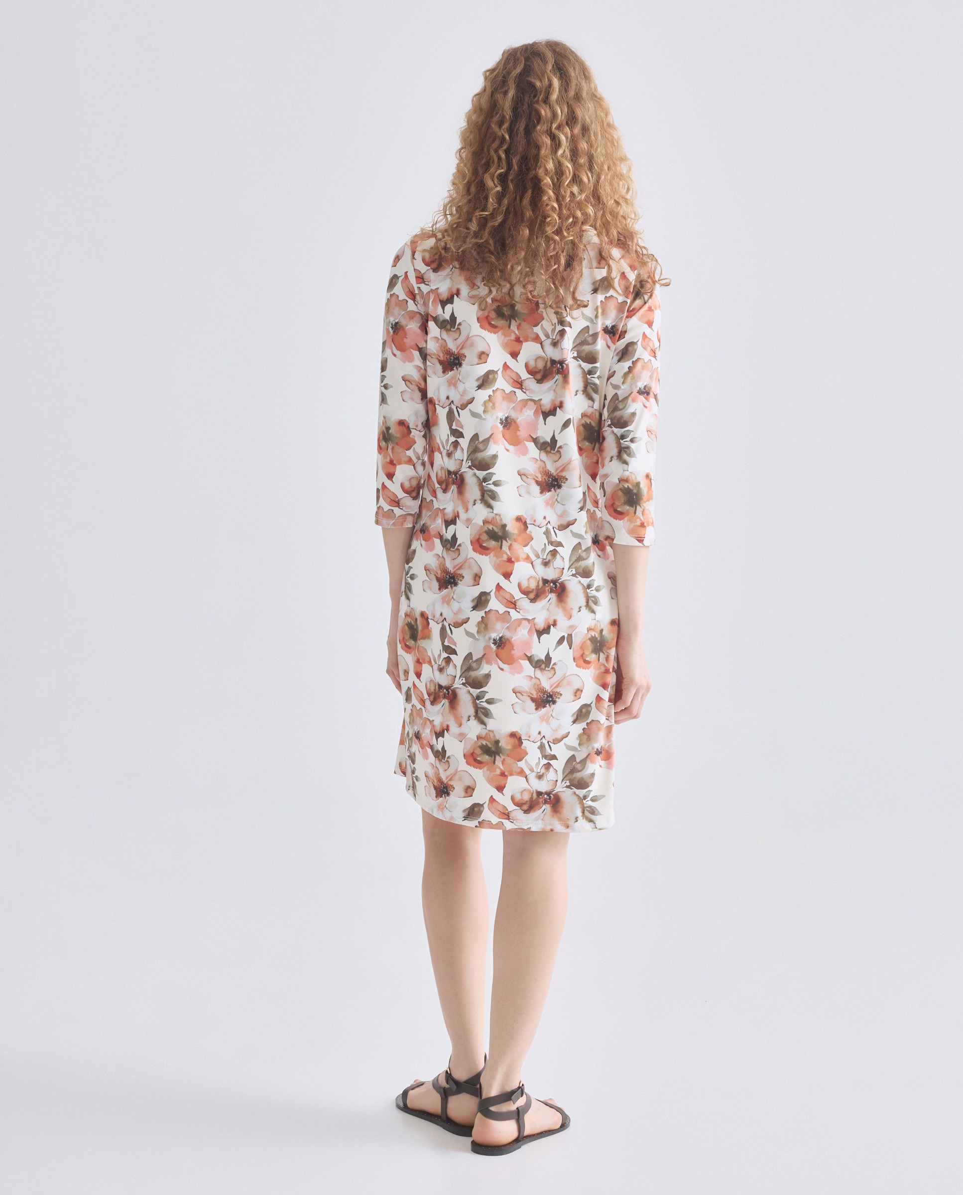 Vestido estampado com manga 3/4 Laranja-3