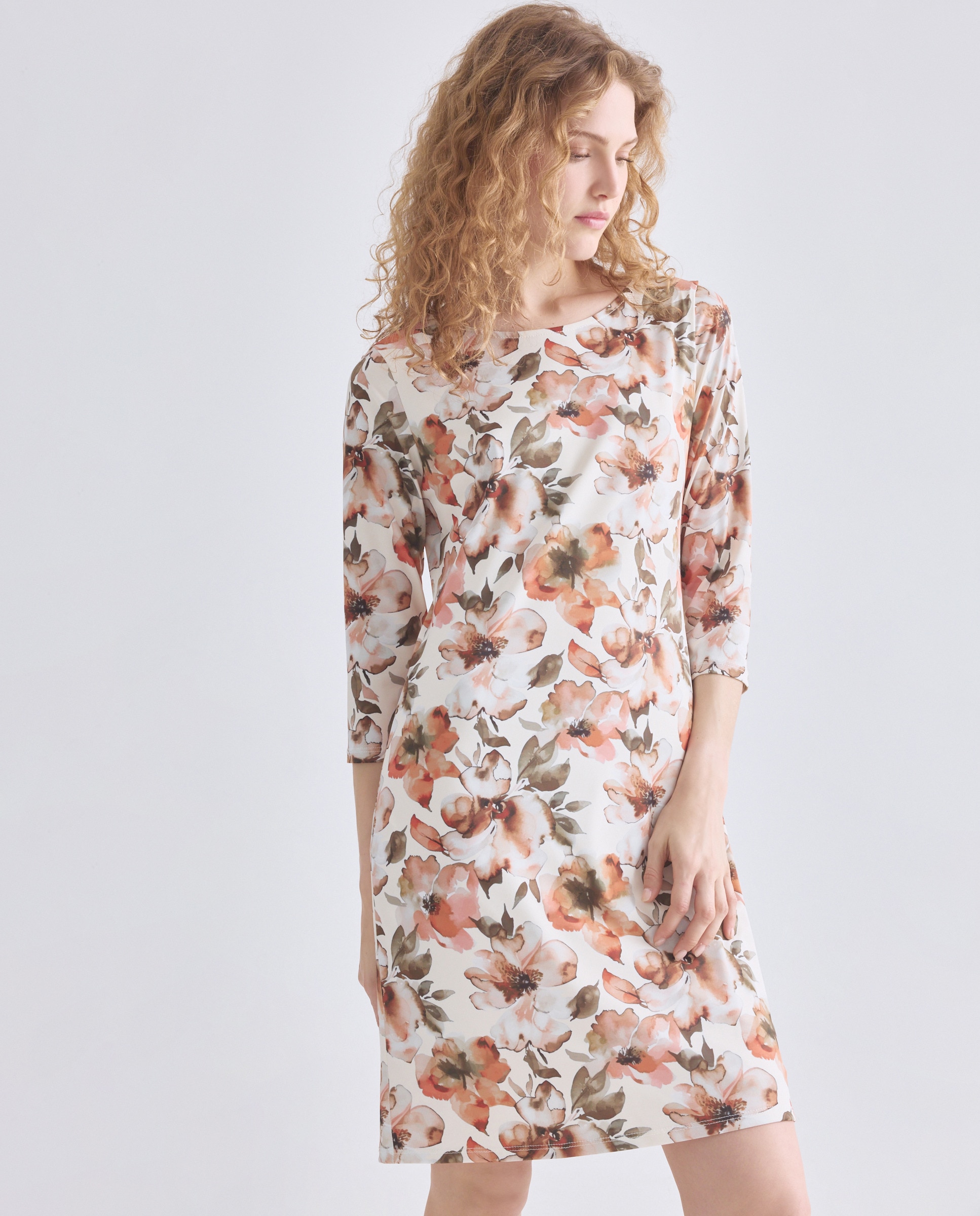 Vestido estampado com manga 3/4 Laranja-2