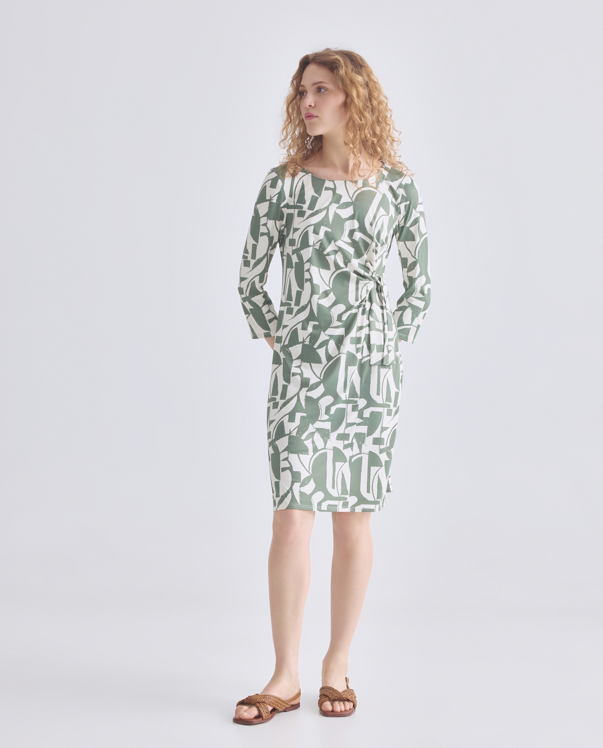 Vestido Estampado com Manga 3/4 Verde-2