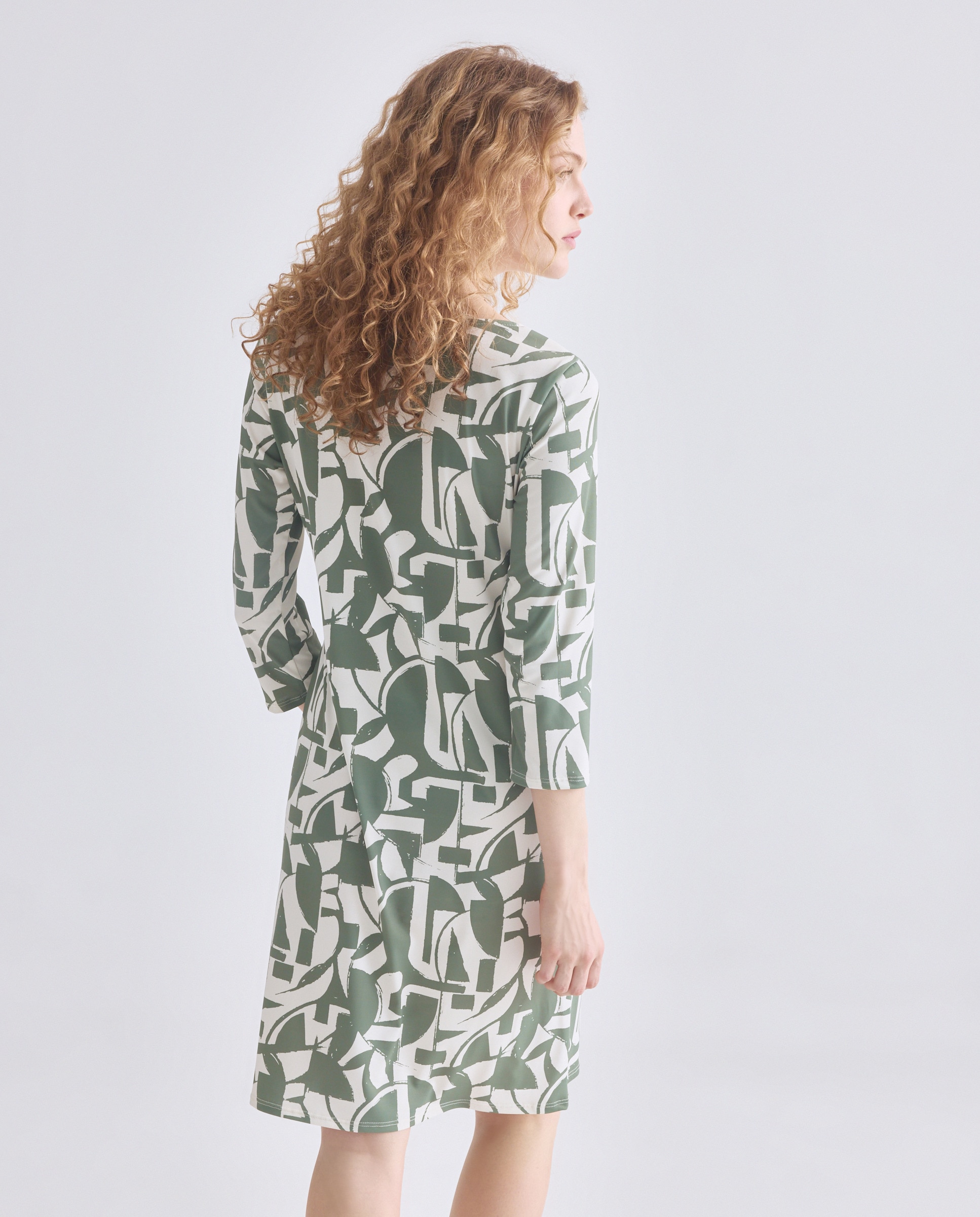 Vestido Estampado com Manga 3/4 Verde-3