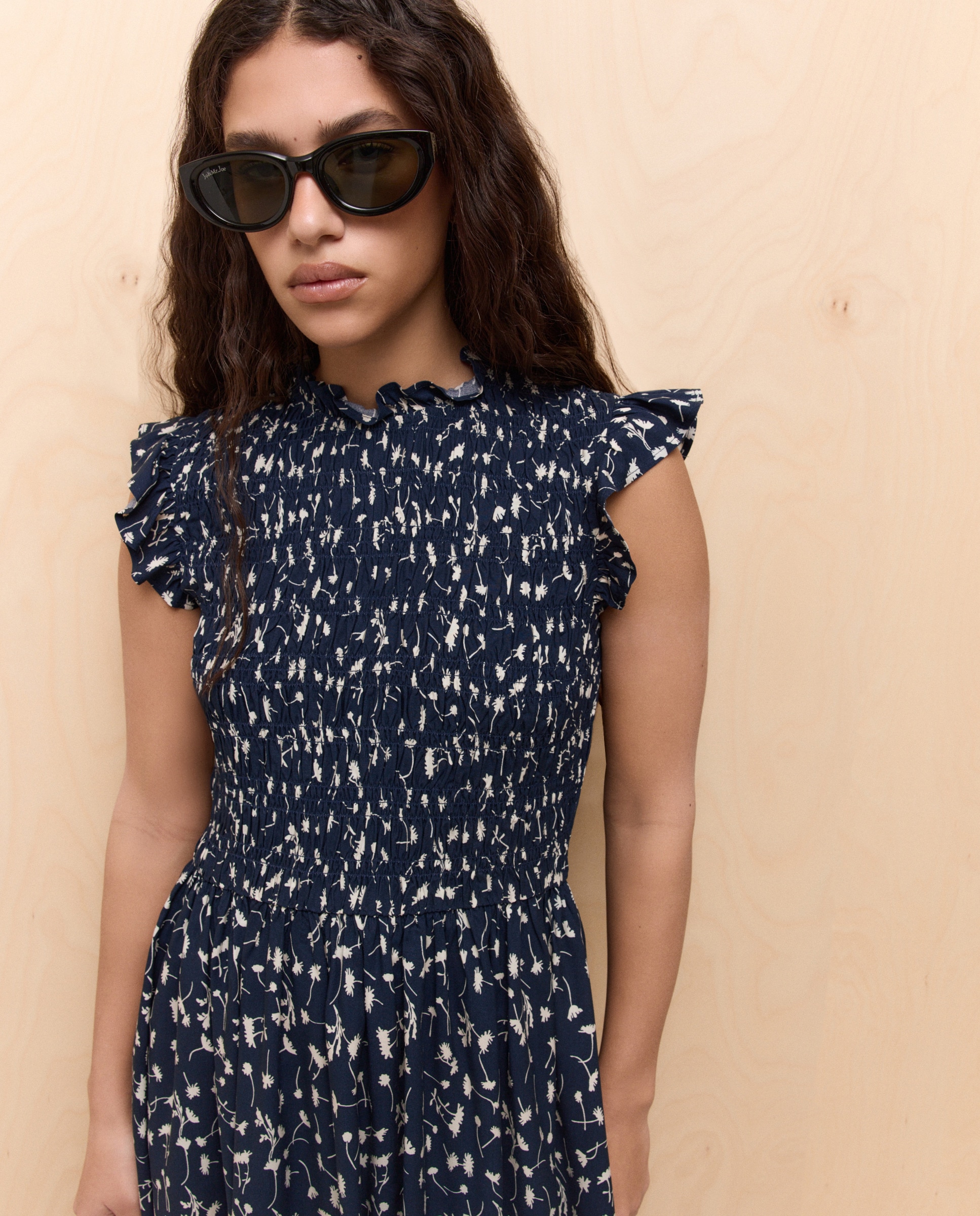 Vestido Curto sem Mangas e com Estampado Azul-1
