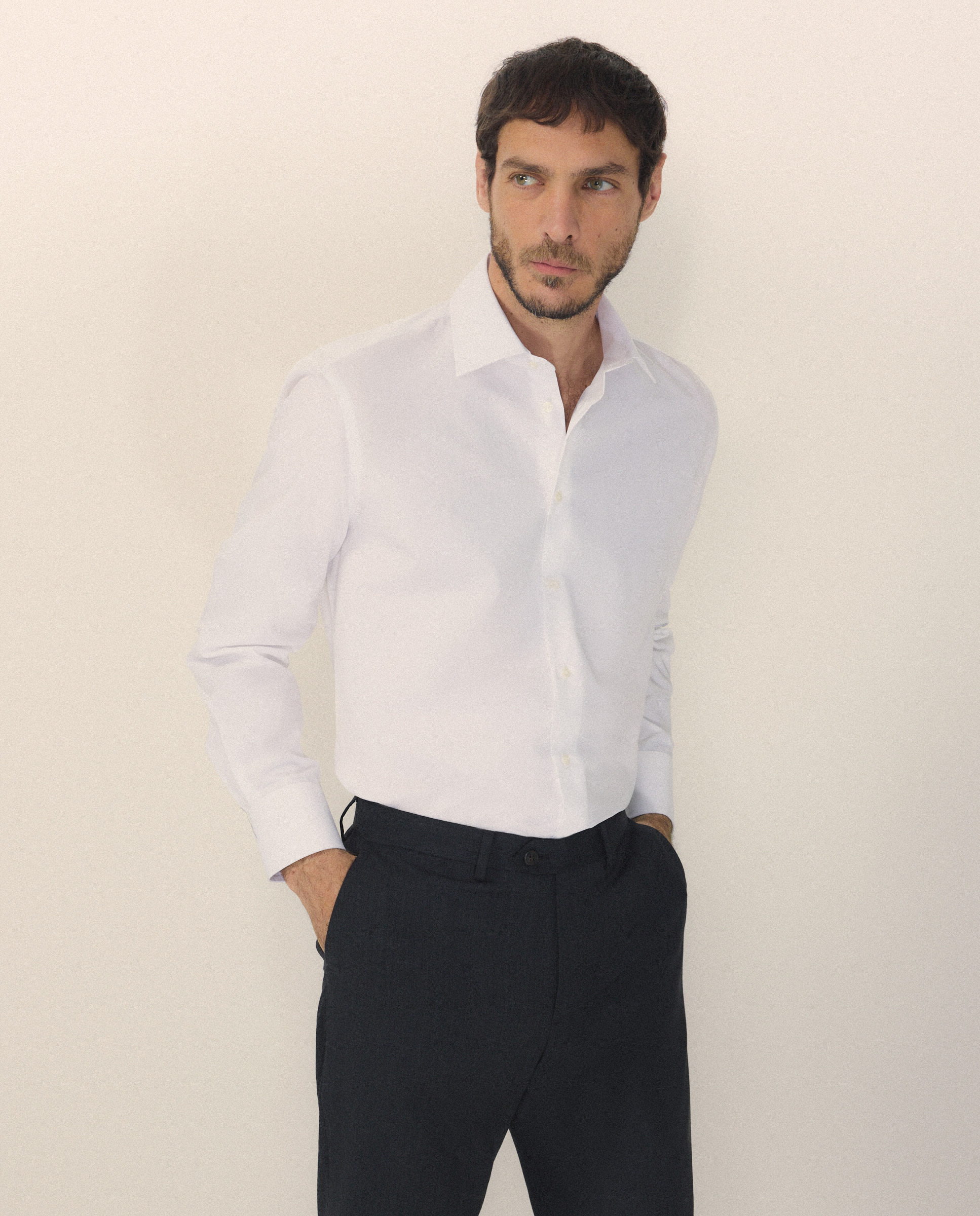 Camisa Clássica com Manga Comprida e Gola Inglesa Branco-1