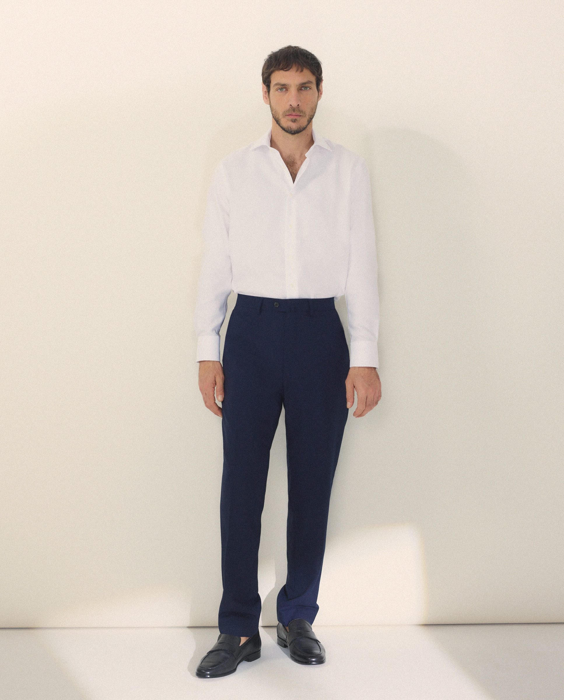 Camisa vestir de hombre regular fit cuello italiano - Emidio Tucci - Blanco Blanco-2
