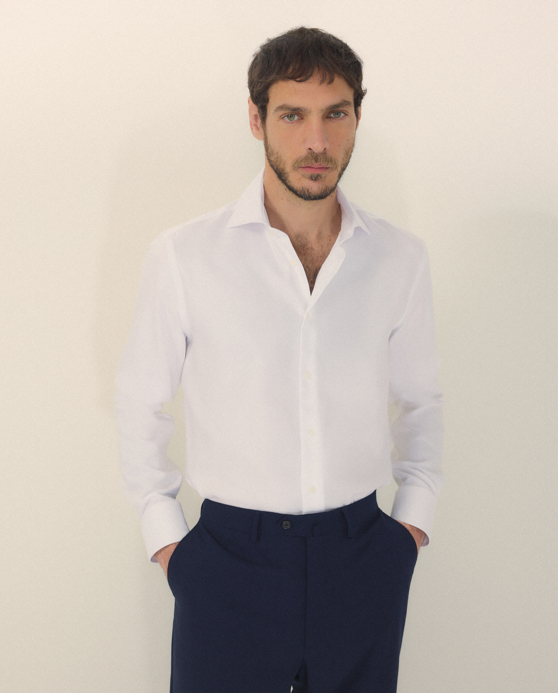 Camisa vestir de hombre regular fit cuello italiano - Emidio Tucci - Blanco Blanco-1