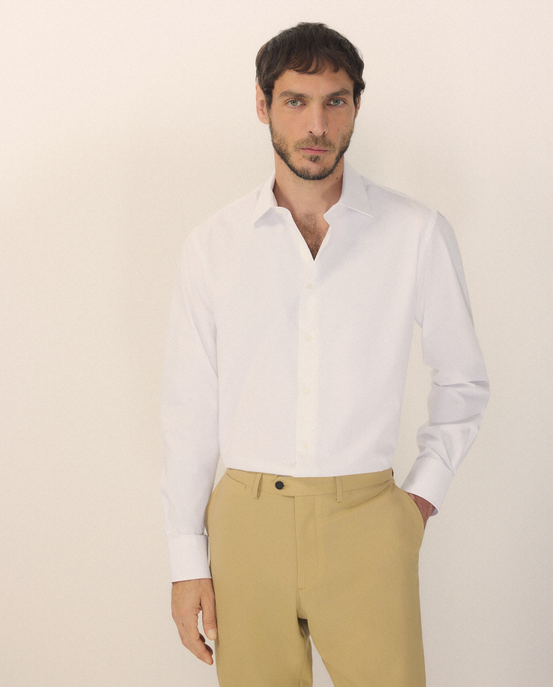 Camisa vestir de hombre regular fit cuello inglés - Emidio Tucci - Blanco Blanco-1