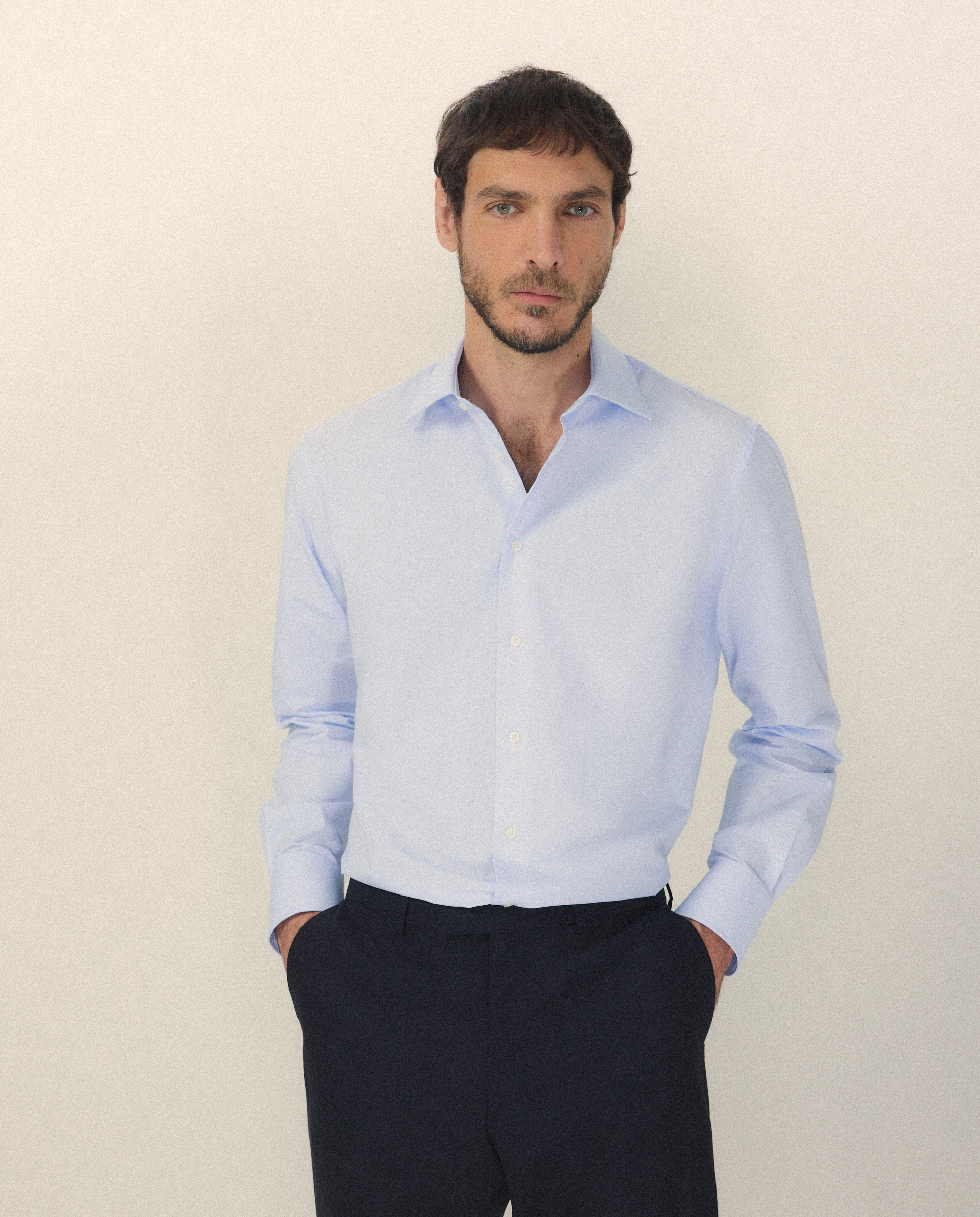 Camisa Clássica Regular Fit com Gola Inglesa Celeste-1
