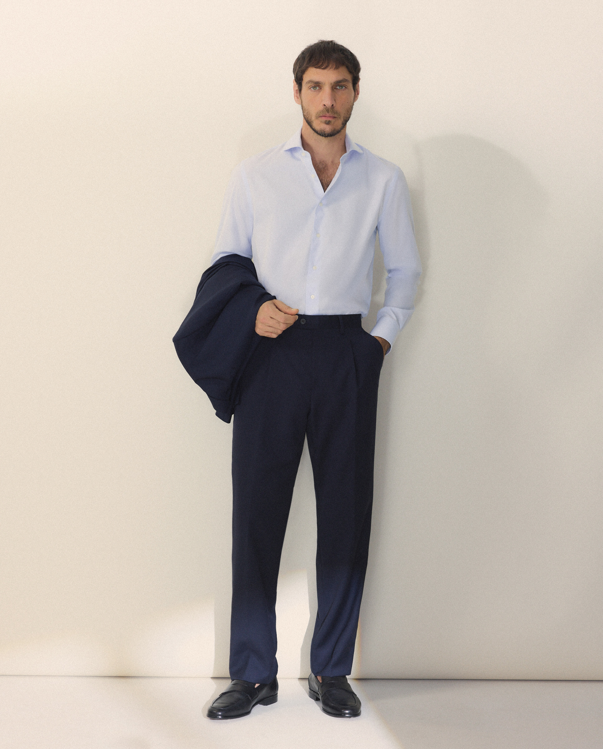 Camisa Clássica de Algodão Egípcio Slim Fit com Manga Comprida Azul-2