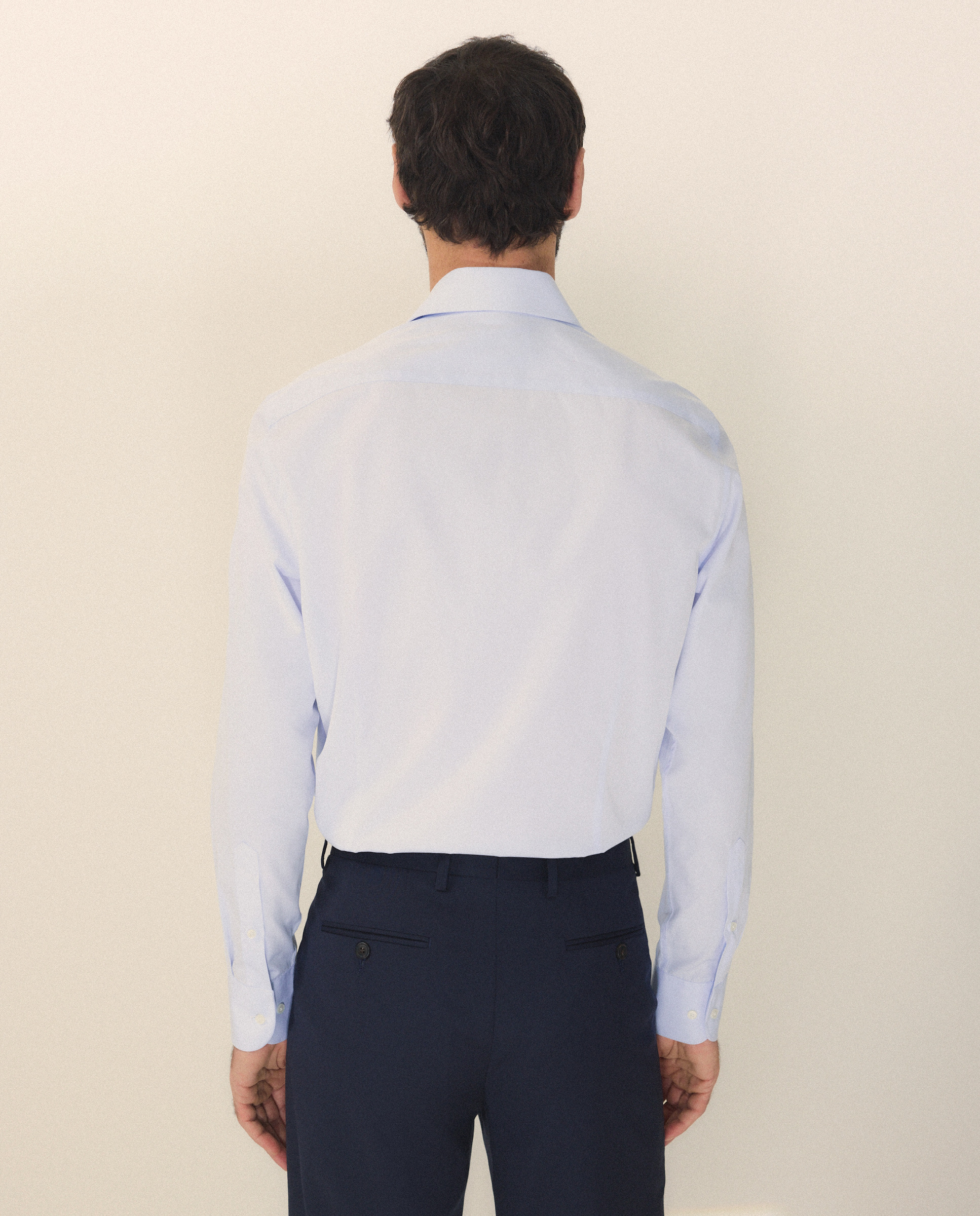 Camisa Clássica de Algodão Egípcio Slim Fit com Manga Comprida Azul-3