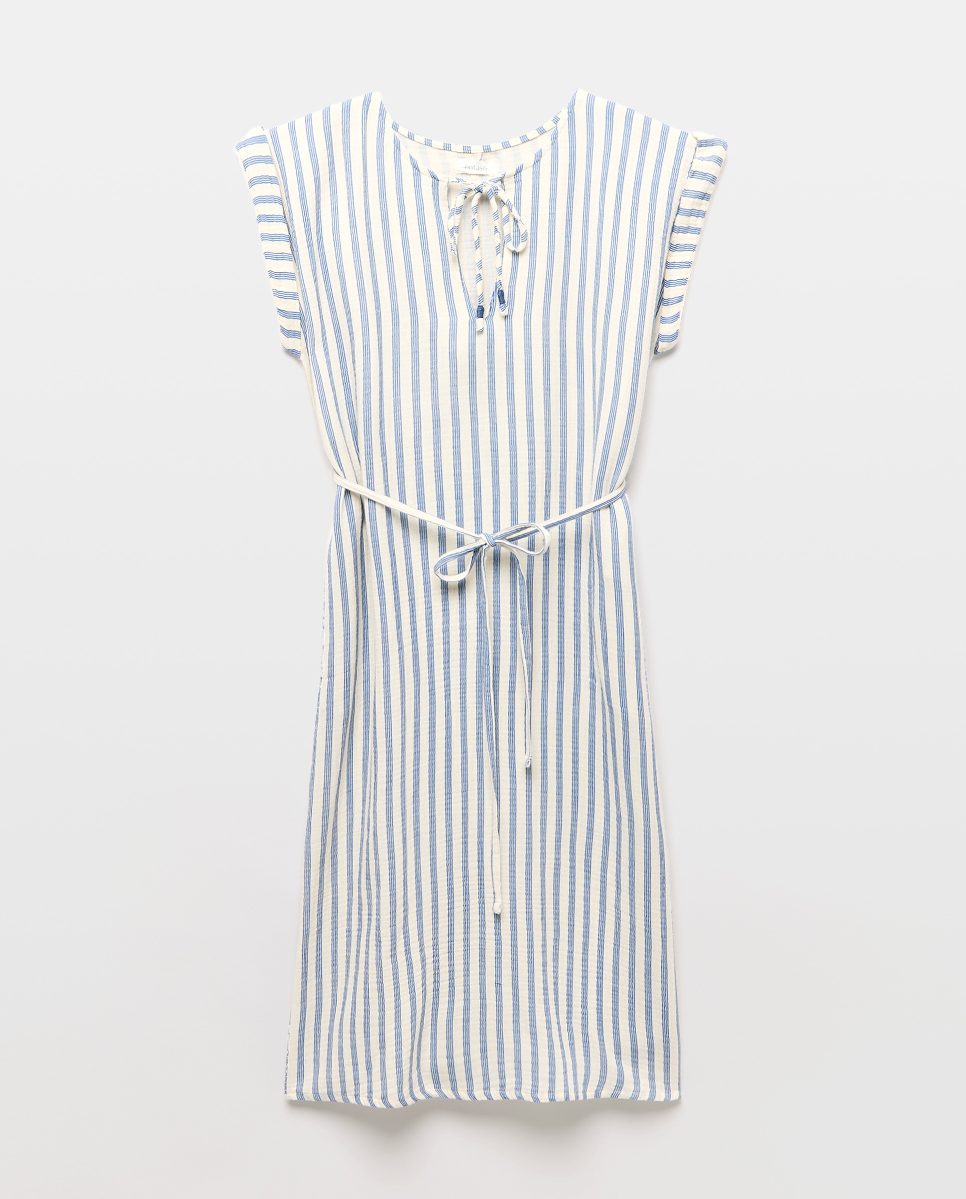 Vestido sem Mangas com Riscas Estampadas Azul-4