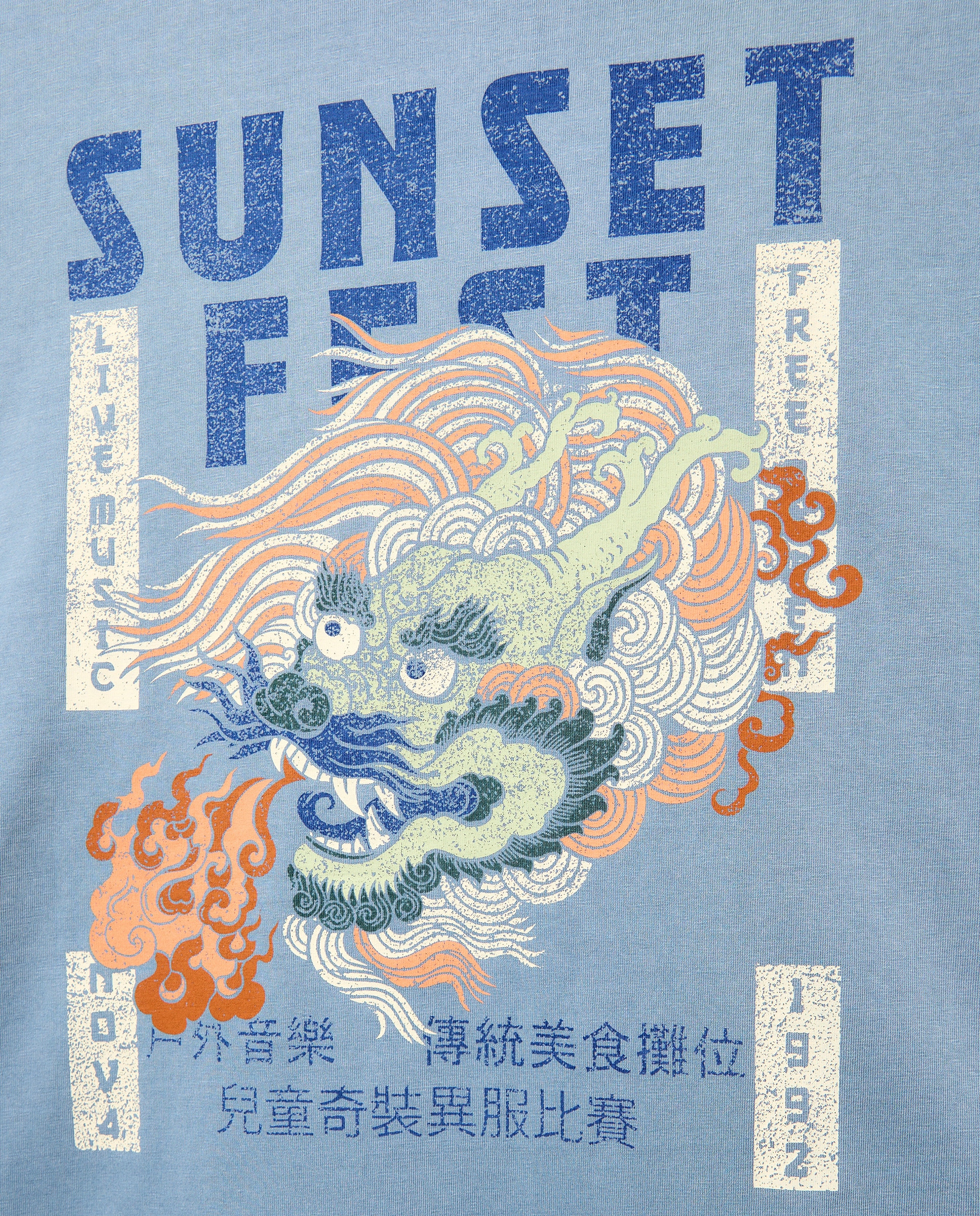 T-shirt de Manga Curta Garment Dye Print Azul-5