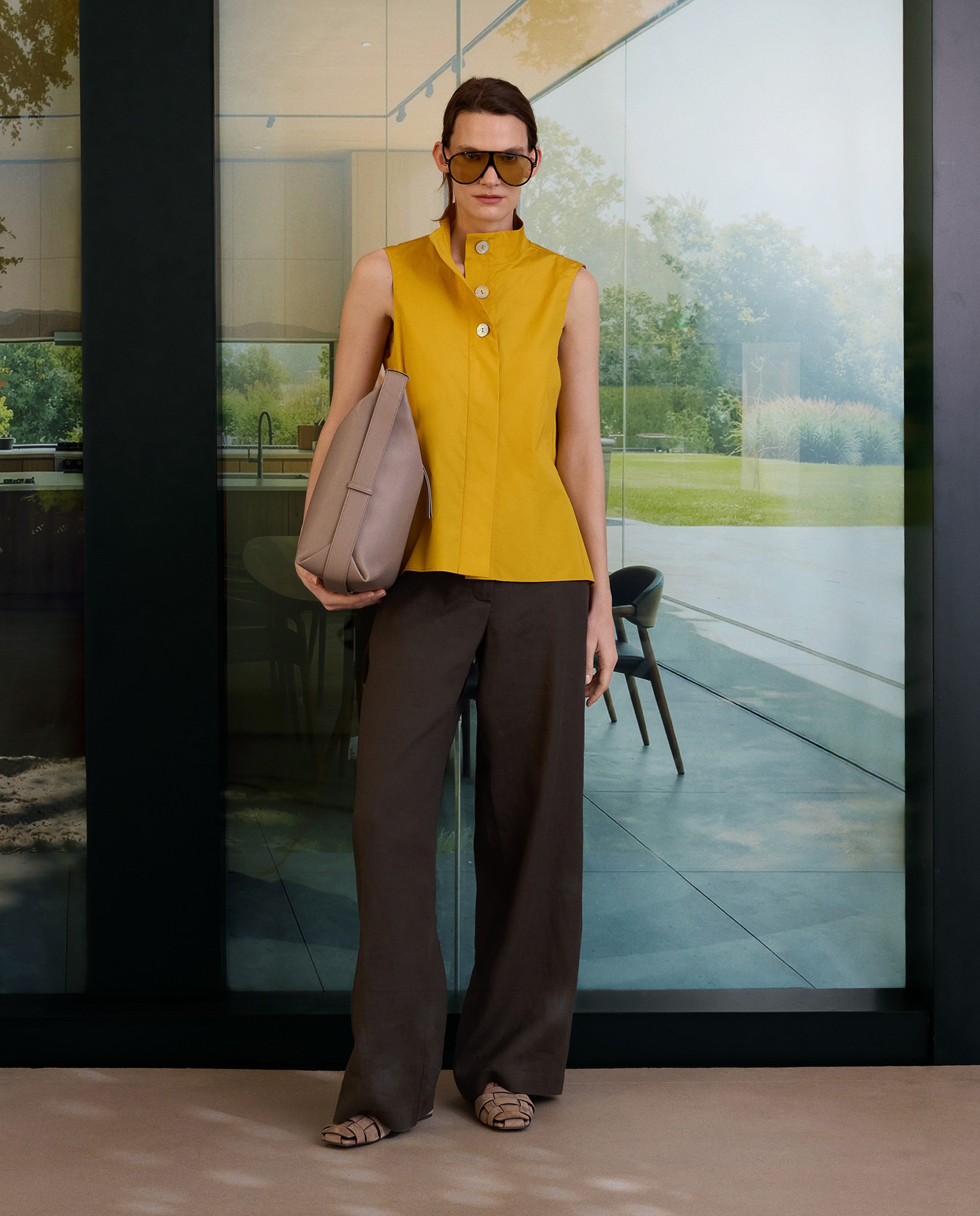Camisa de Popelina sem Mangas e com Colarinho de Camisa 300 Amarelo-2