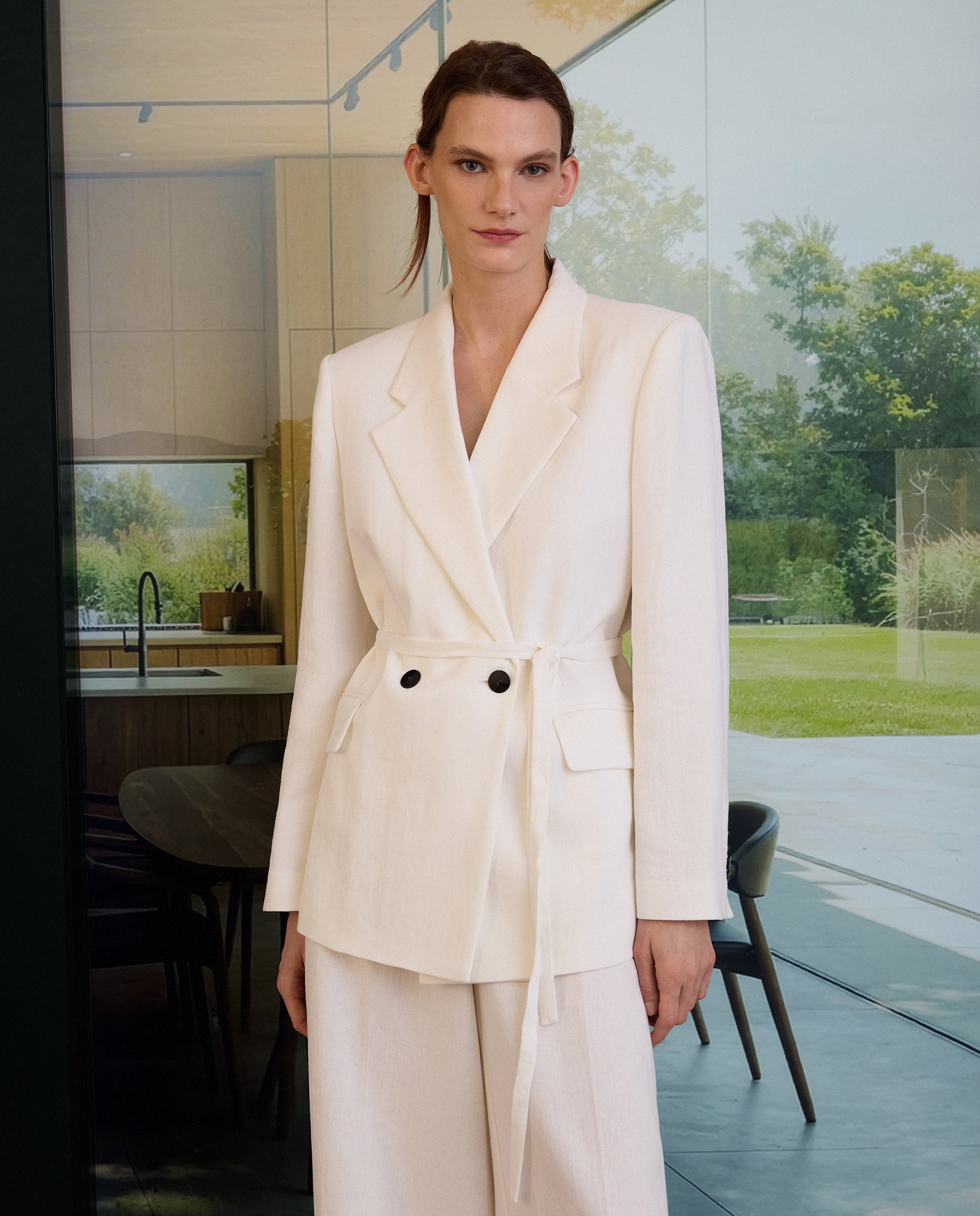 Blazer de linho Branco-3