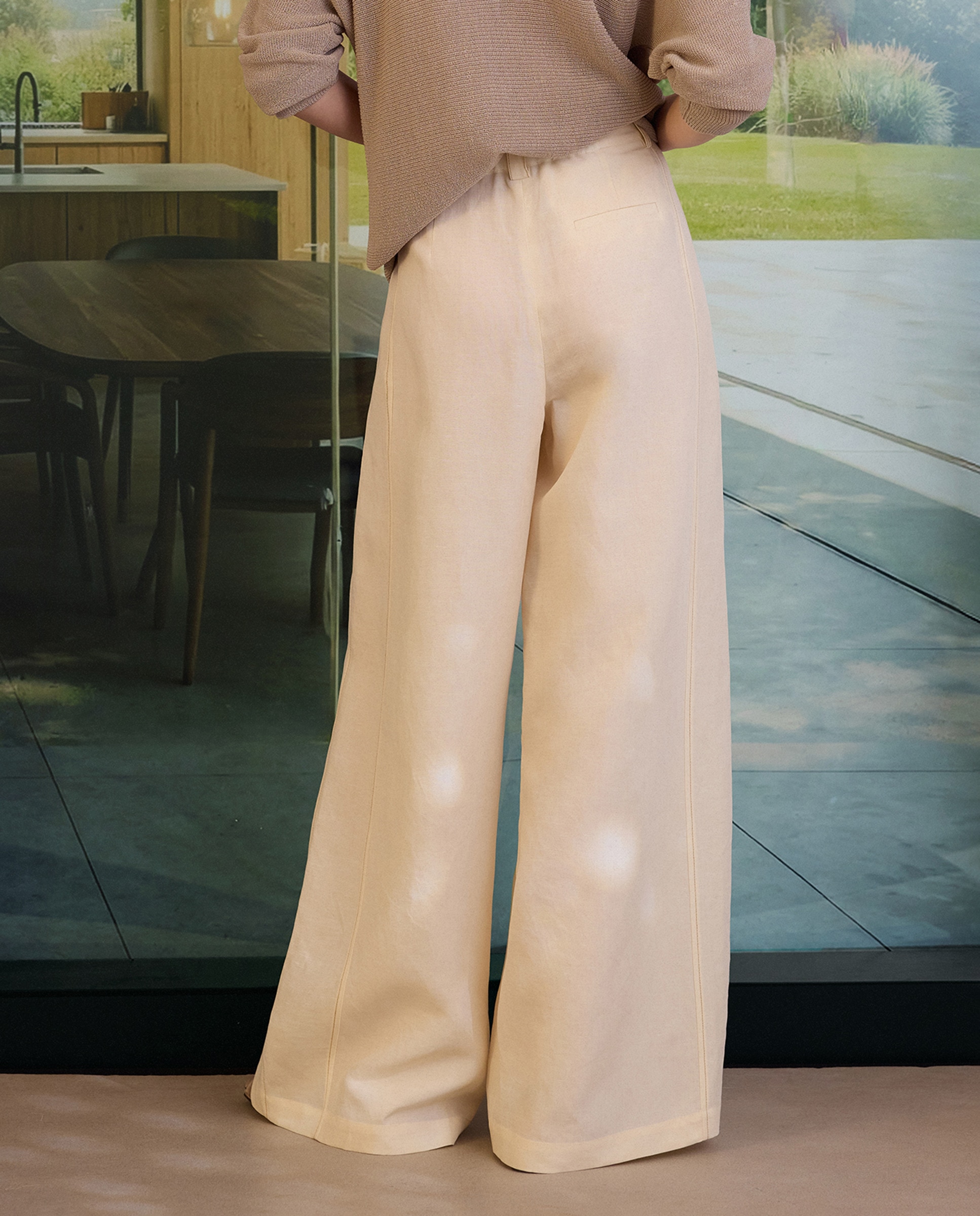 Calças de Linho Tipo Palazzo Branco-marfim-3