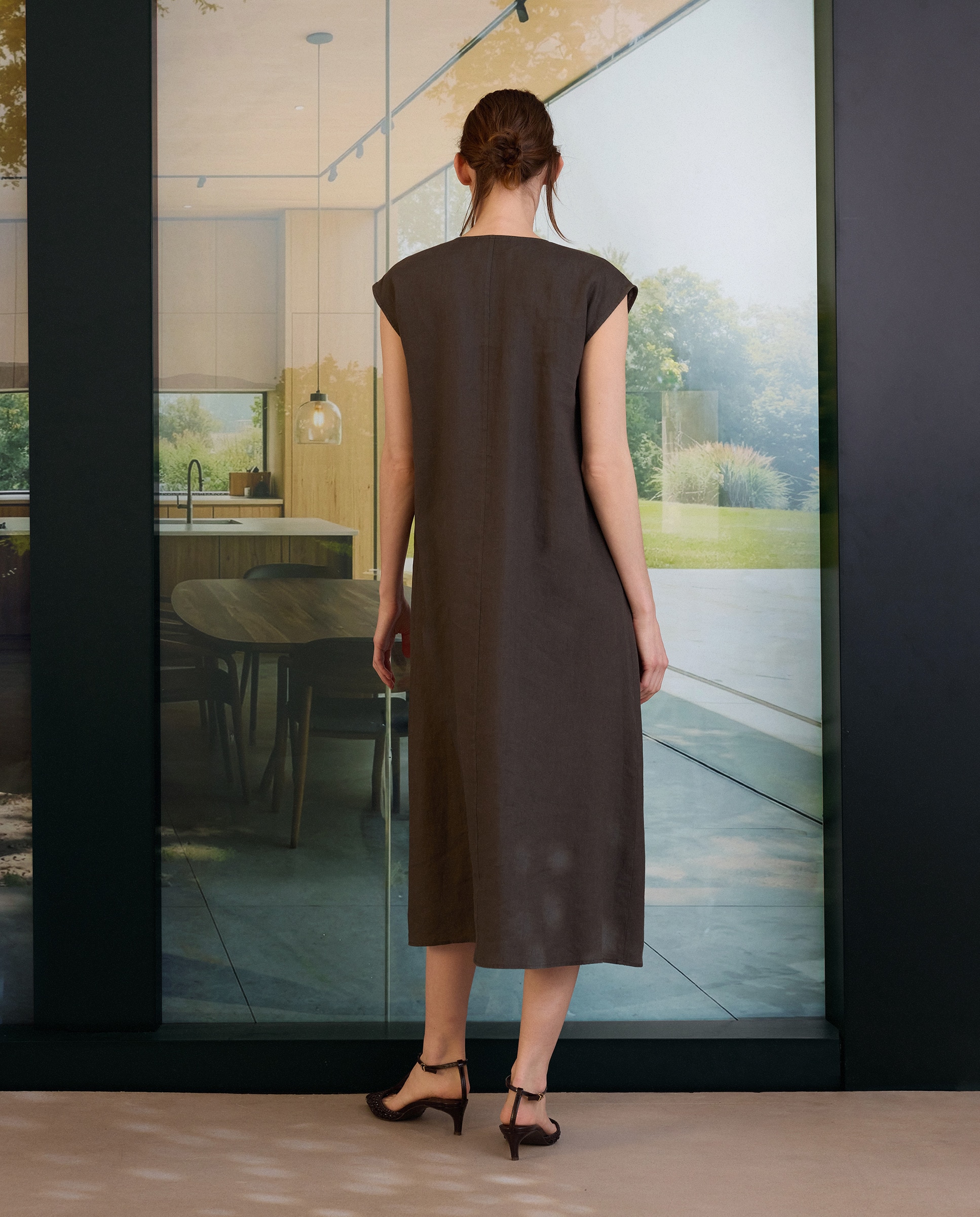 Vestido Midi sem Mangas 520 Caqui-3