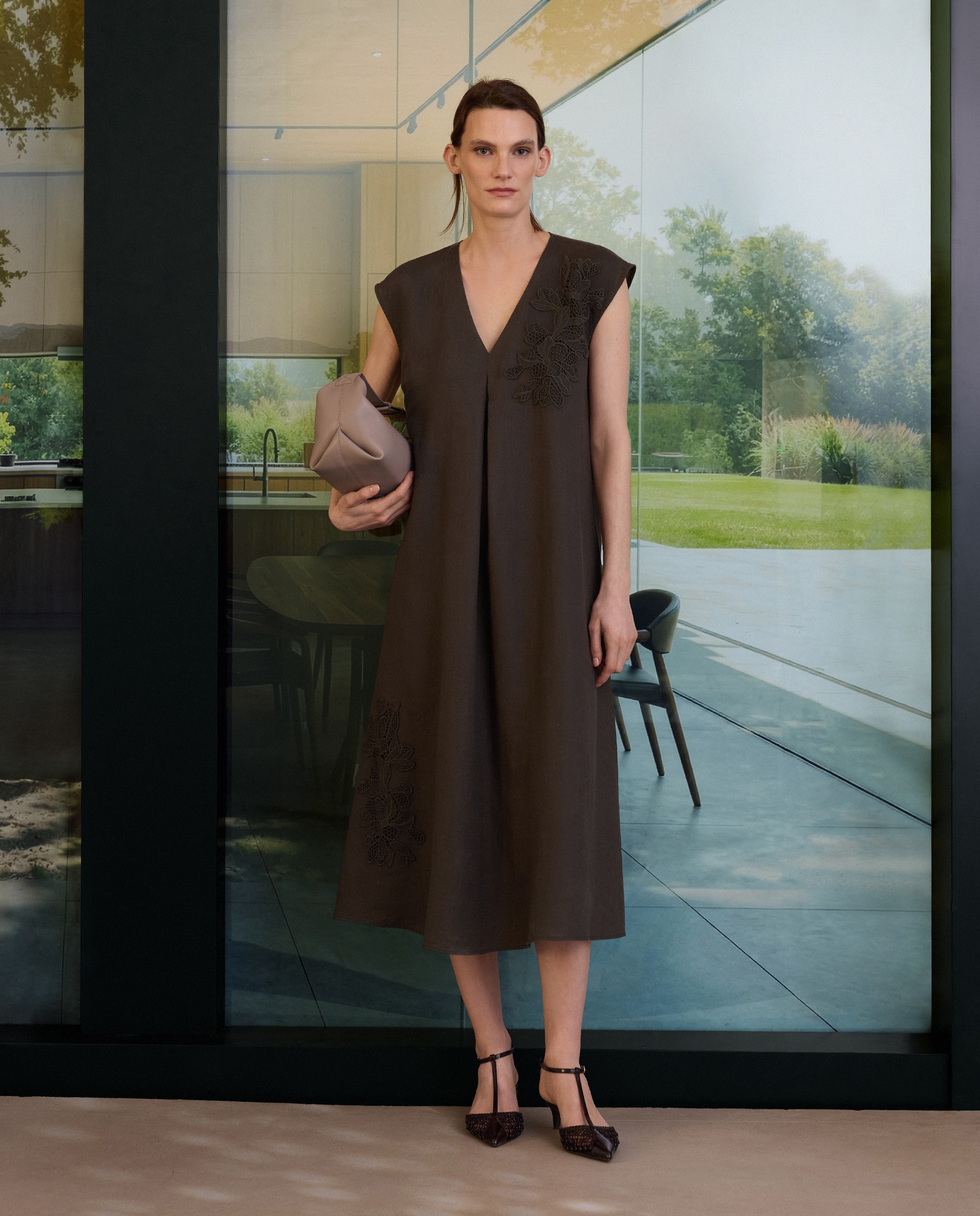Vestido Midi sem Mangas 520 Caqui-2