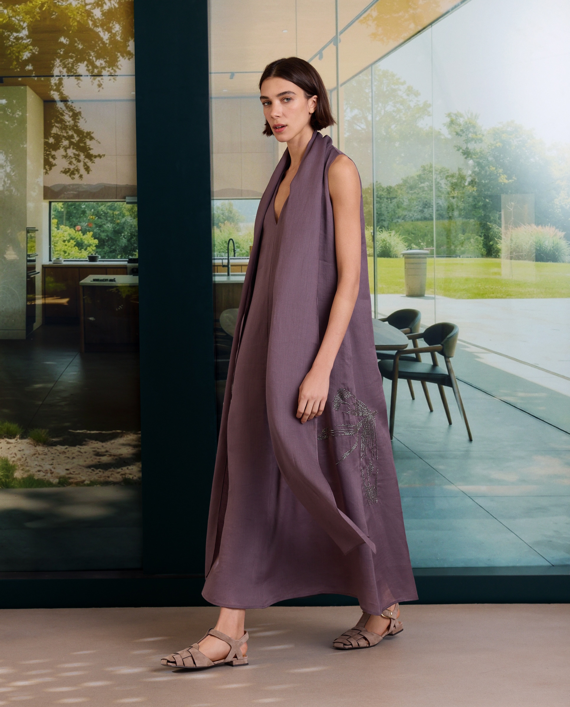 Vestido Halter de Rami Bordado Roxo-2