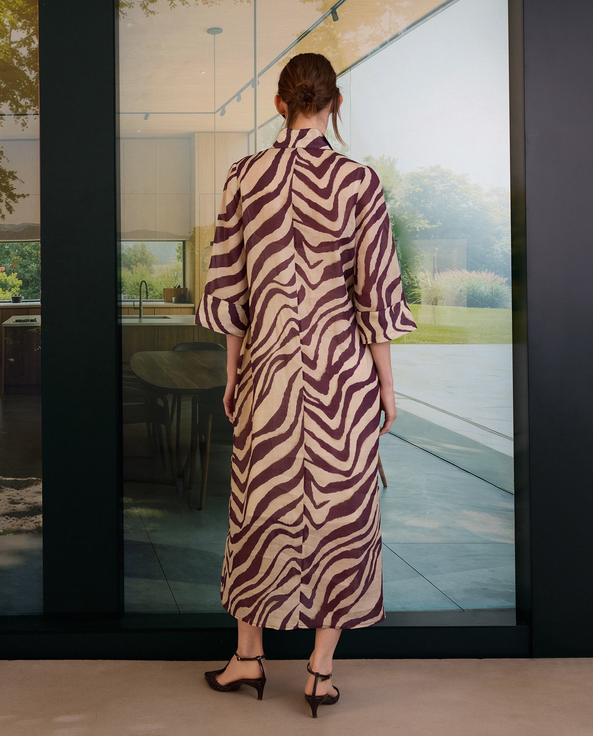 Vestido Tipo Túnica com Animal Print de Zebra Roxo-4