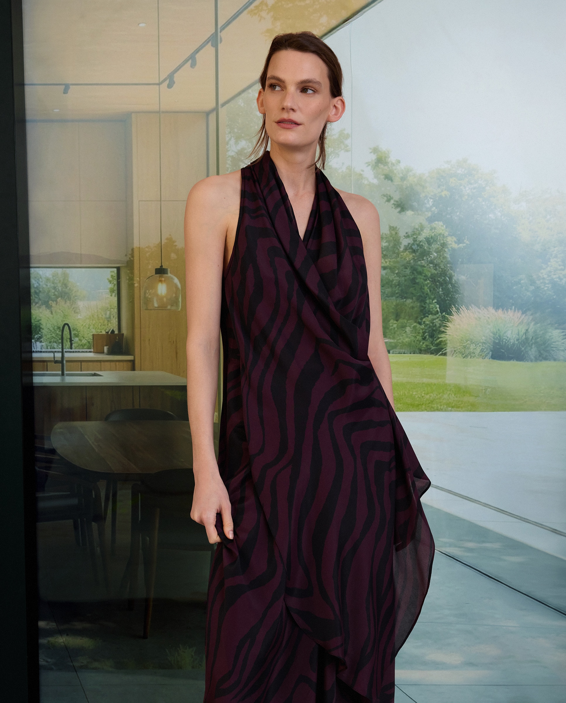 Vestido de Seda sem Mangas com Animal Print de Zebra Roxo-2