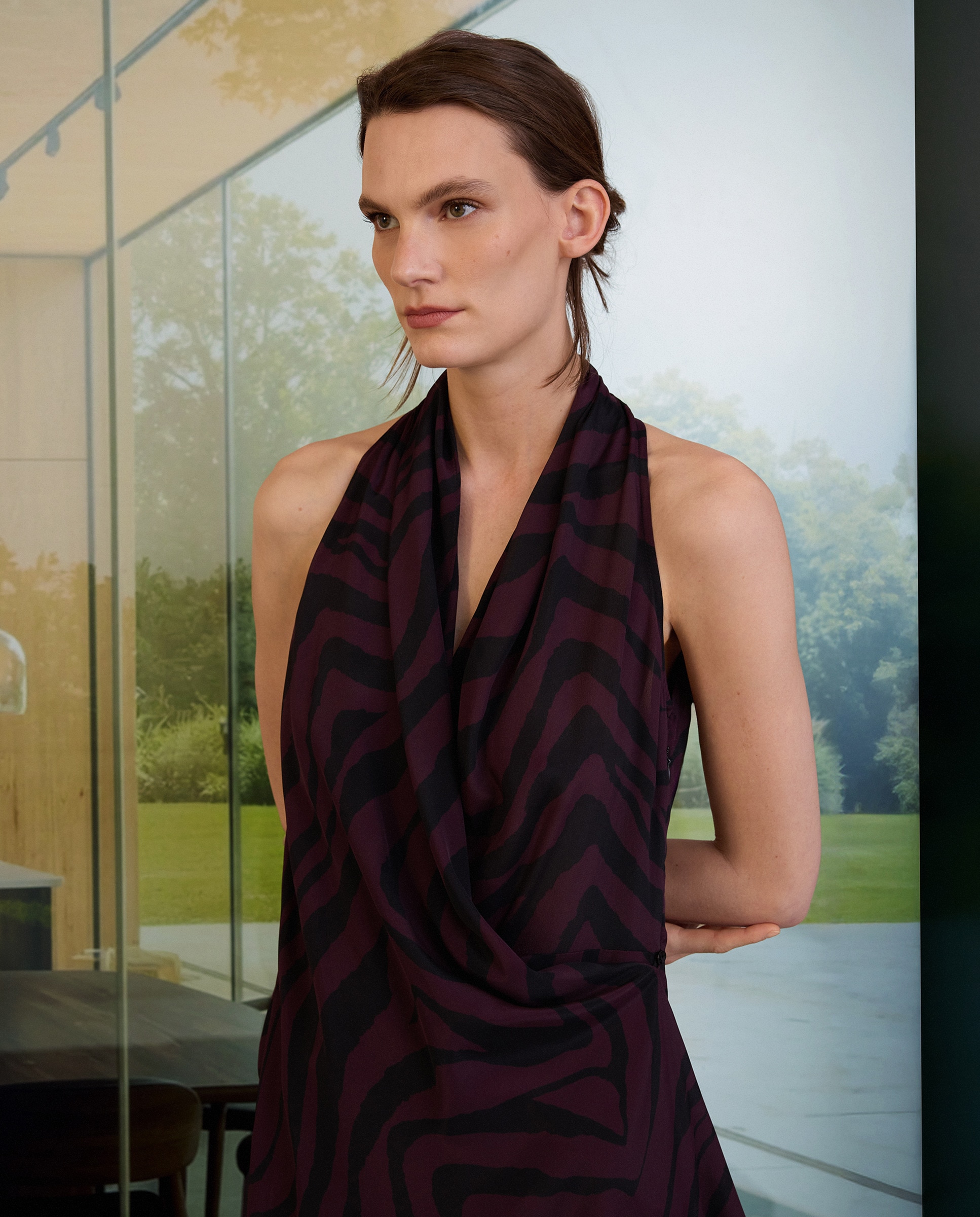 Vestido de Seda sem Mangas com Animal Print de Zebra Roxo-3