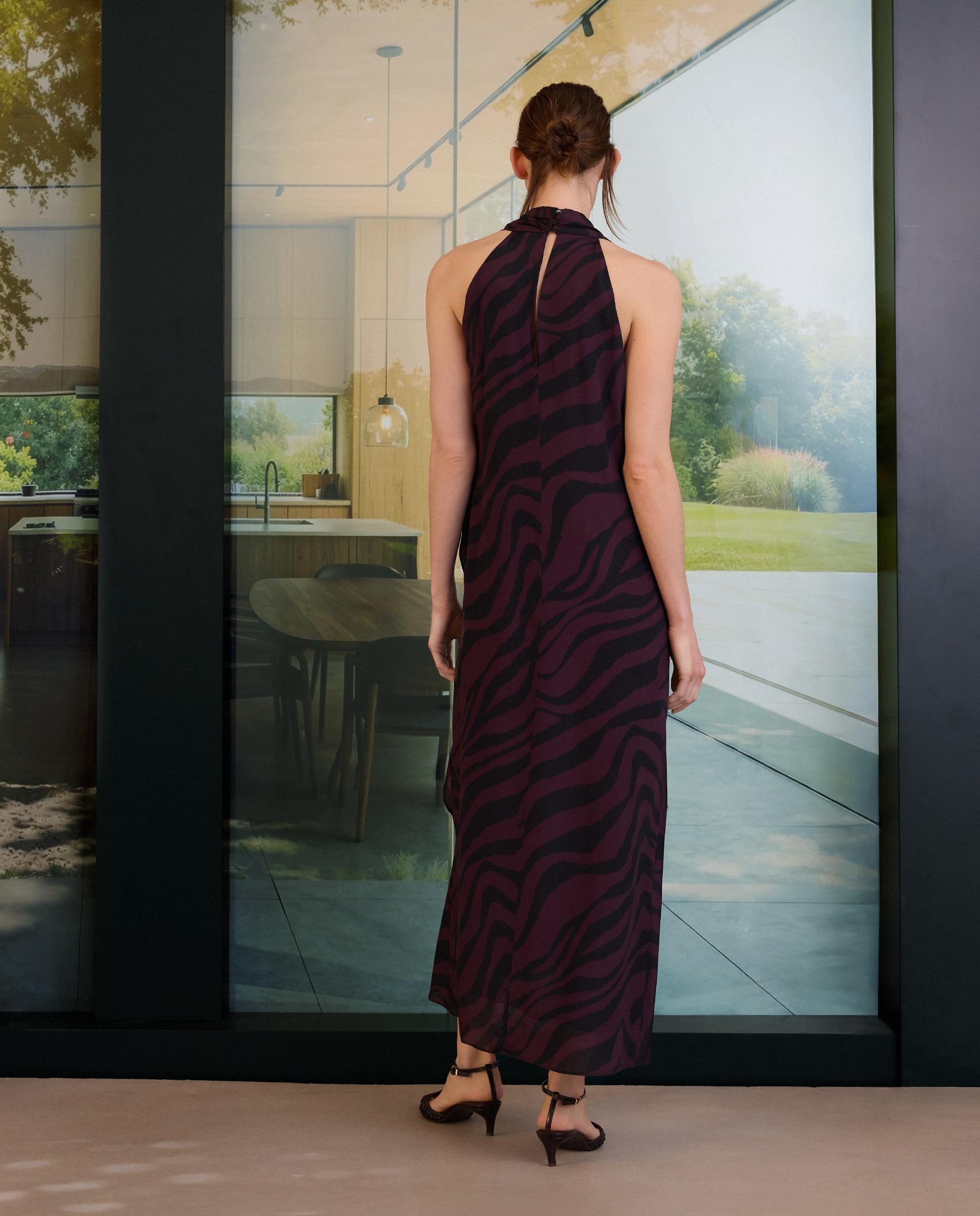 Vestido de Seda sem Mangas com Animal Print de Zebra Roxo-4