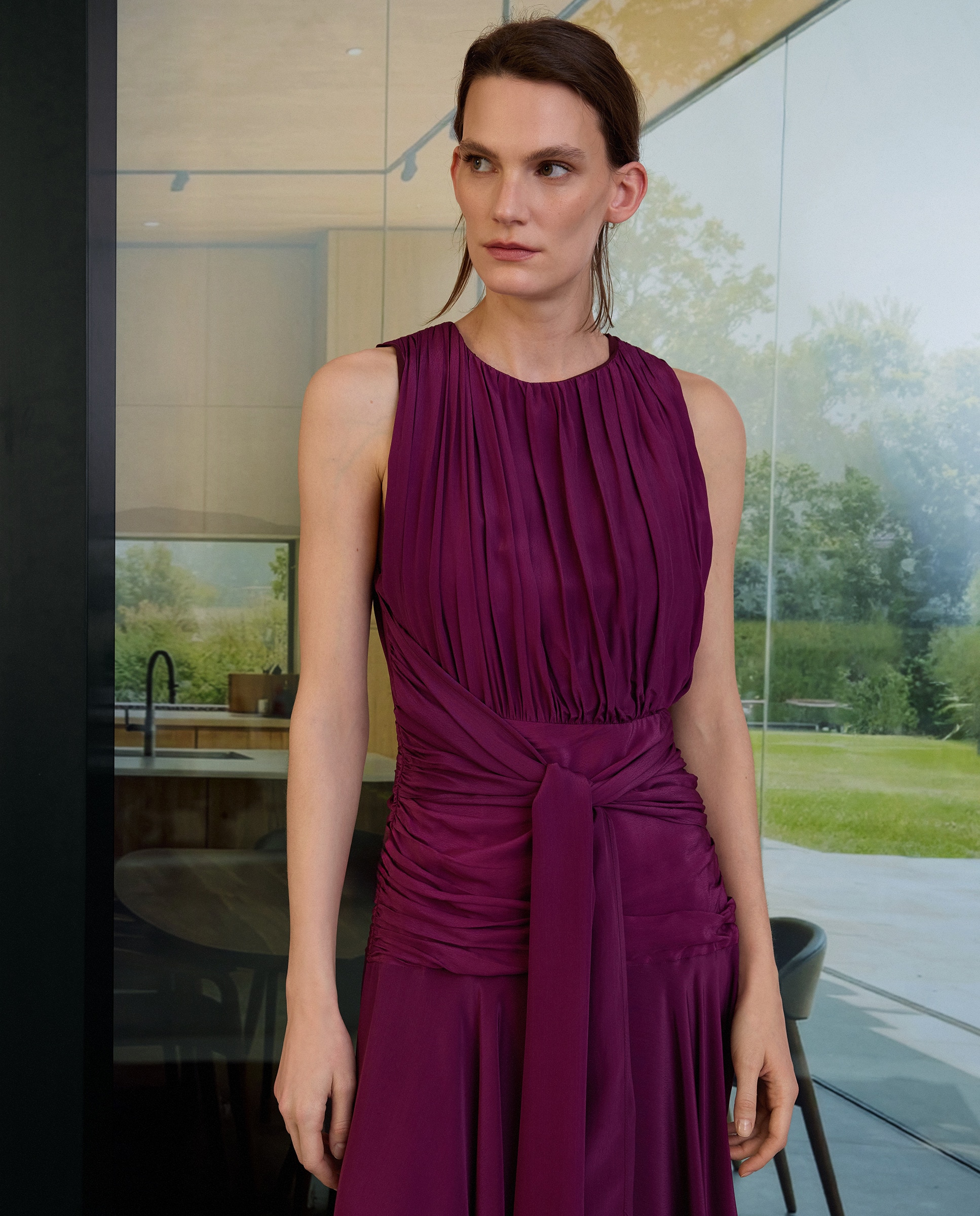 Vestido comprido com faixa Roxo-2