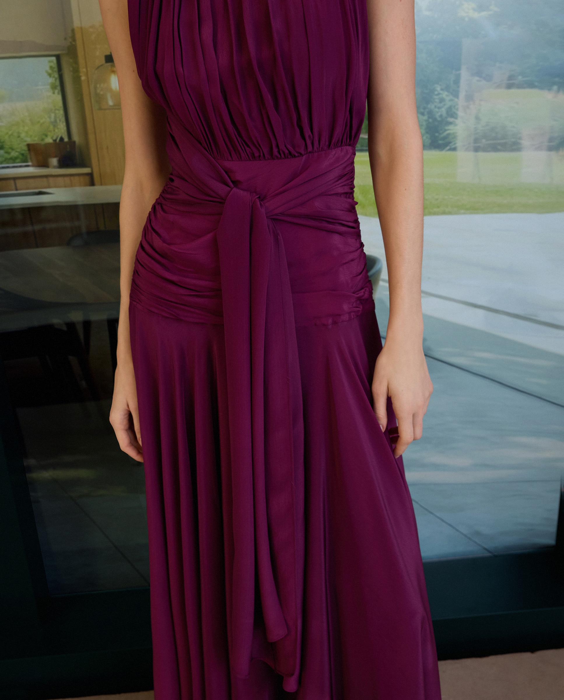 Vestido comprido com faixa Roxo-4