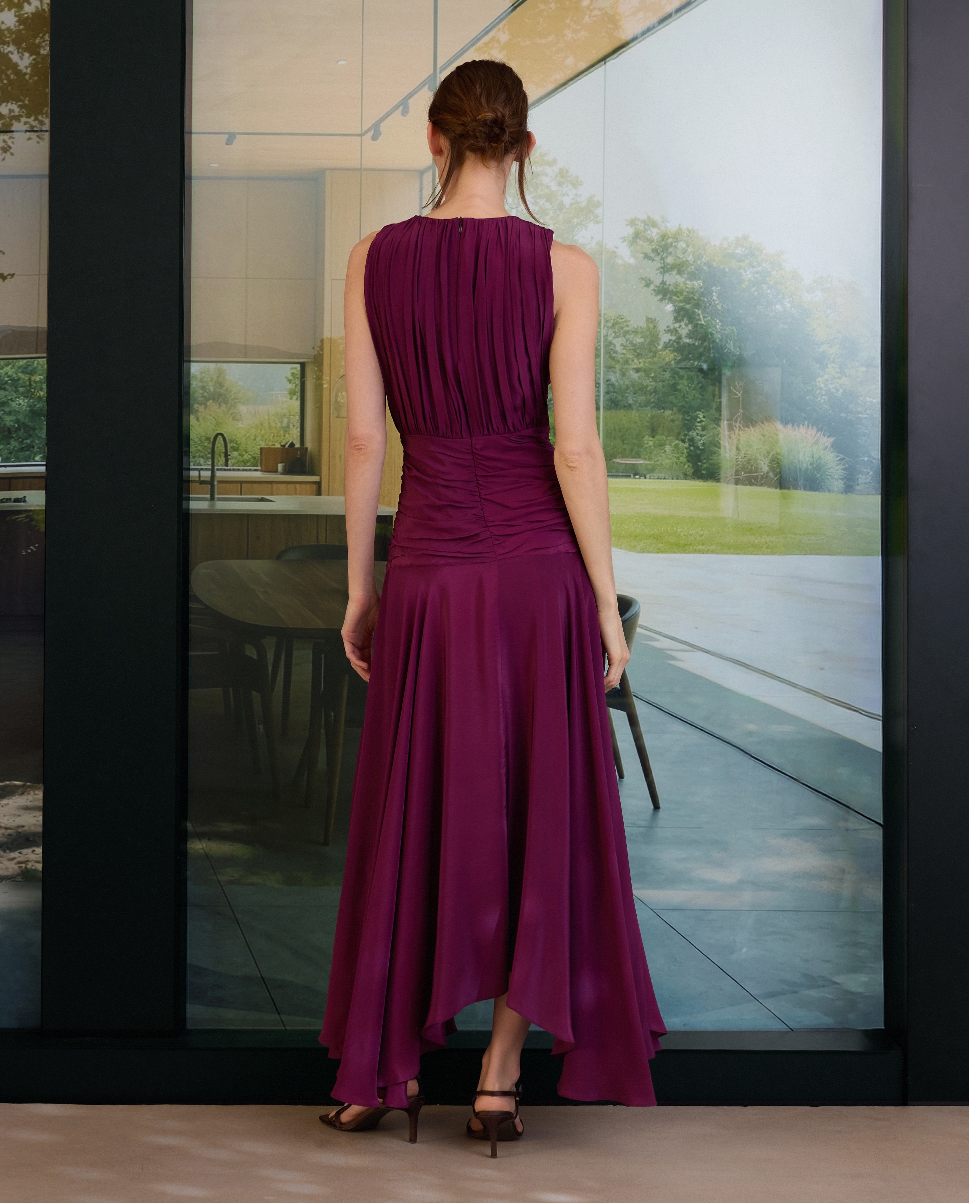 Vestido comprido com faixa Roxo-3