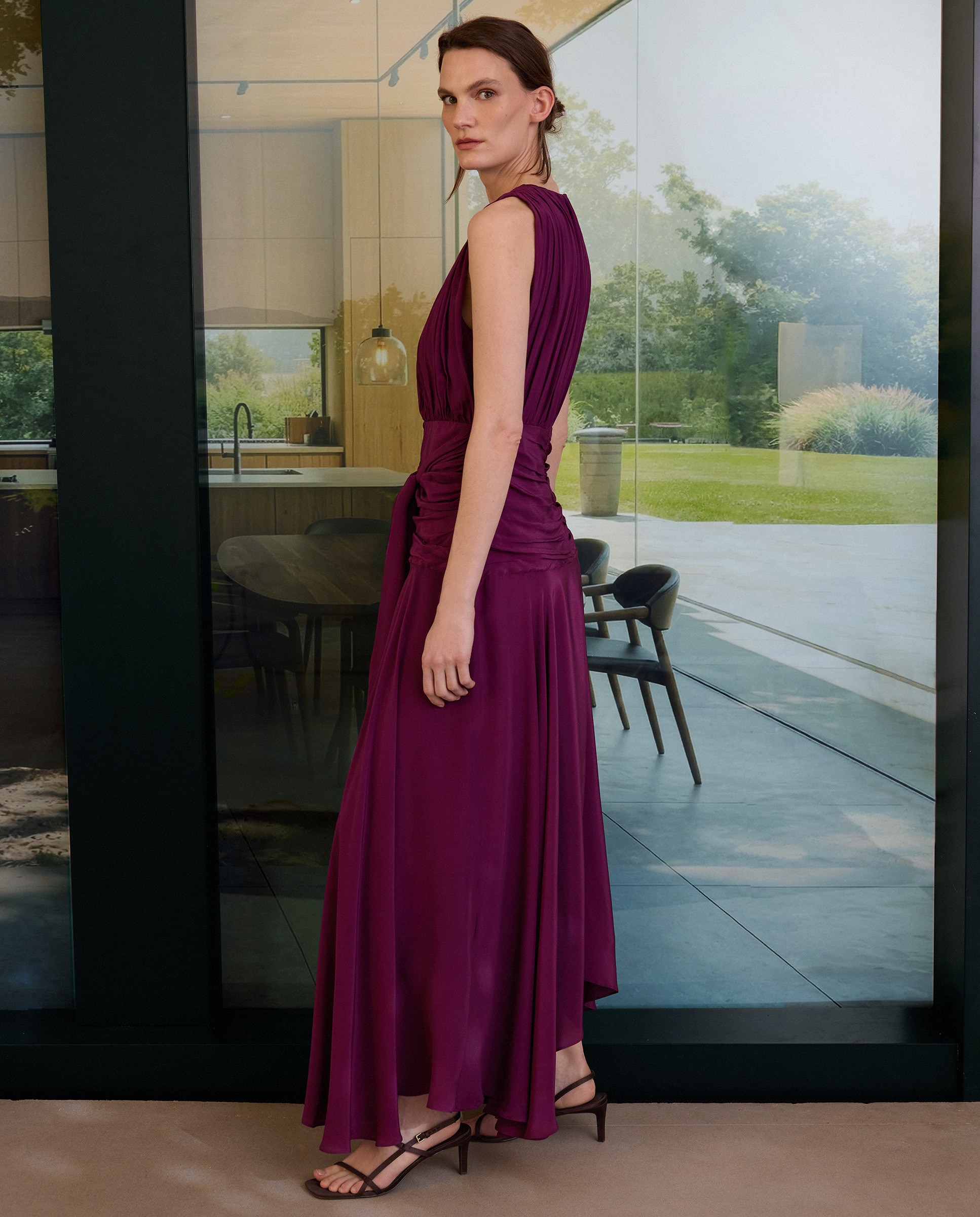 Vestido comprido com faixa Roxo-5